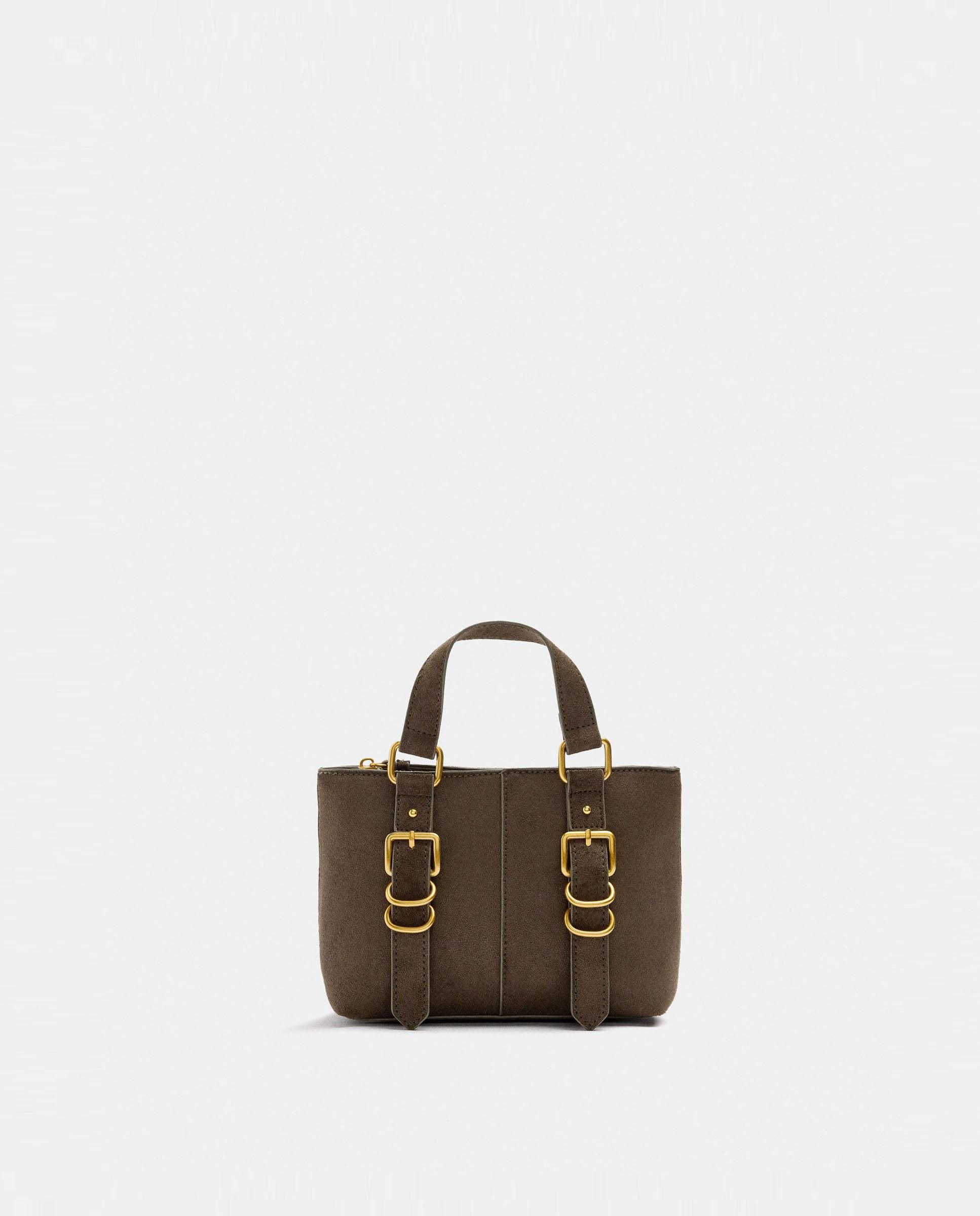 Bolso de mano estilo tote convertible a bandolera con cierre de cremallera y hebillas decorativas - Parfois - Kaki Kaki-1