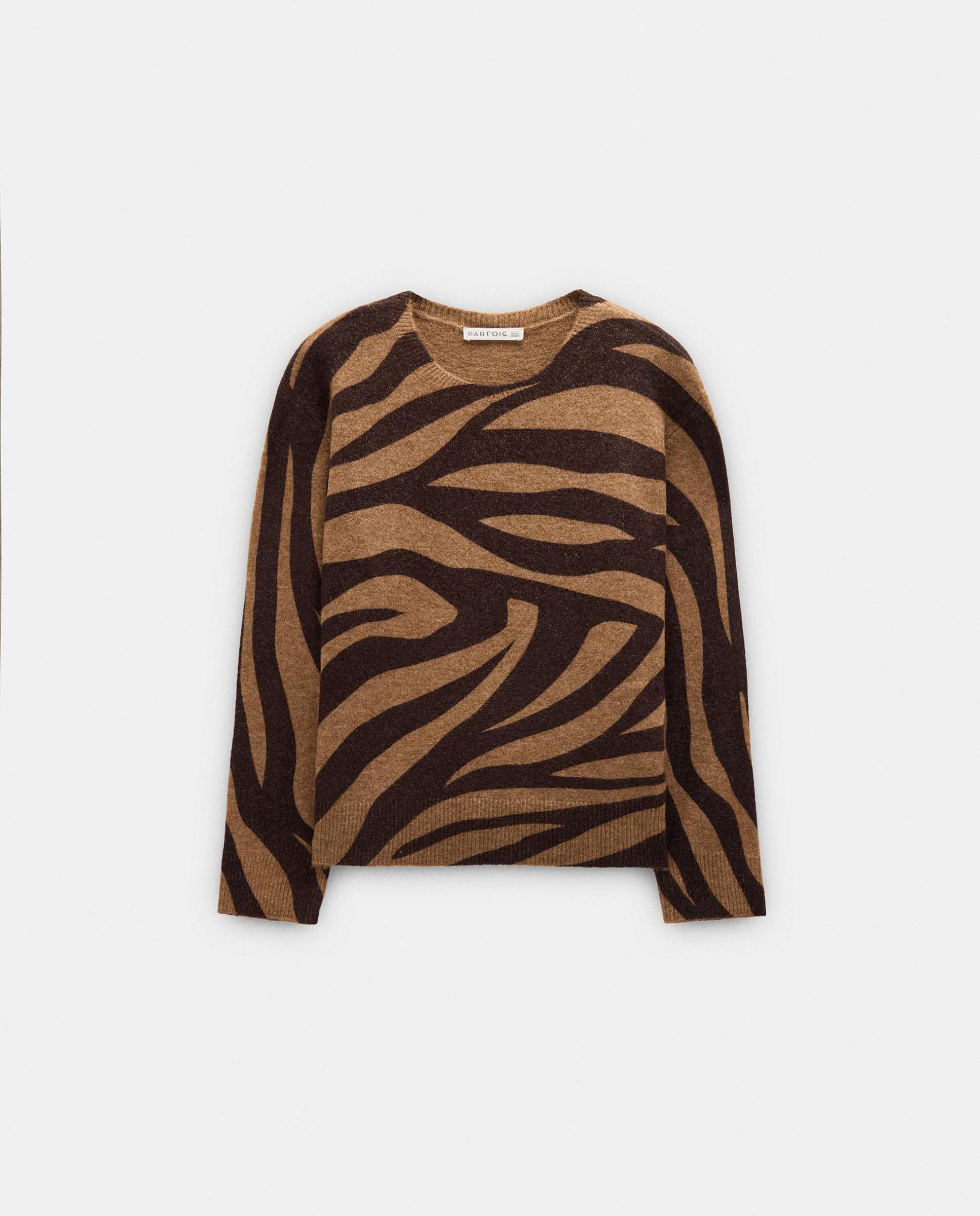 Jersey de mujer de manga larga con estampado animal print - Parfois - Camel Camel-5