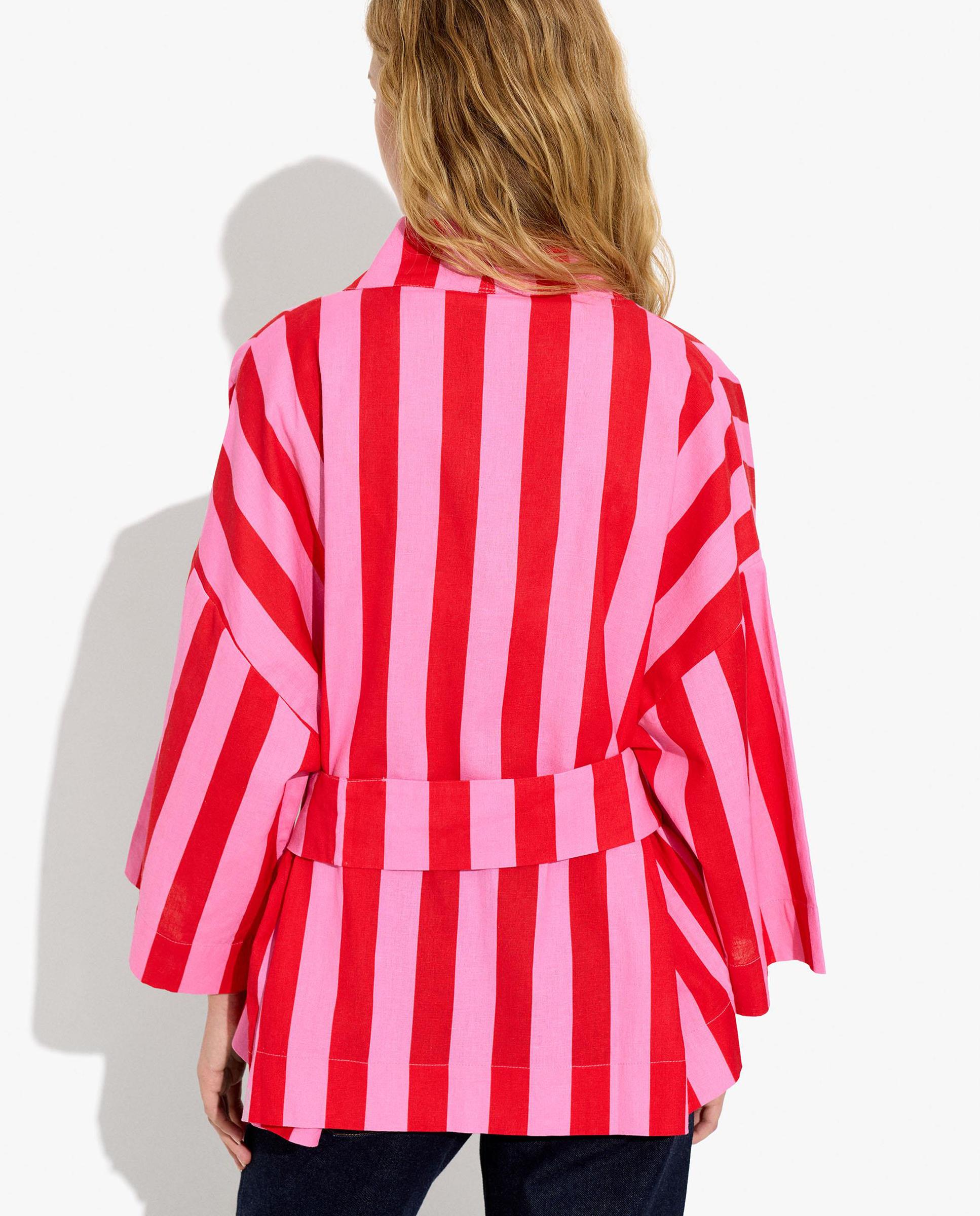 Caftán de mujer estilo kimono con cinturón ajustable y estampado de rayas - Parfois - Multicolor Multicolor-4