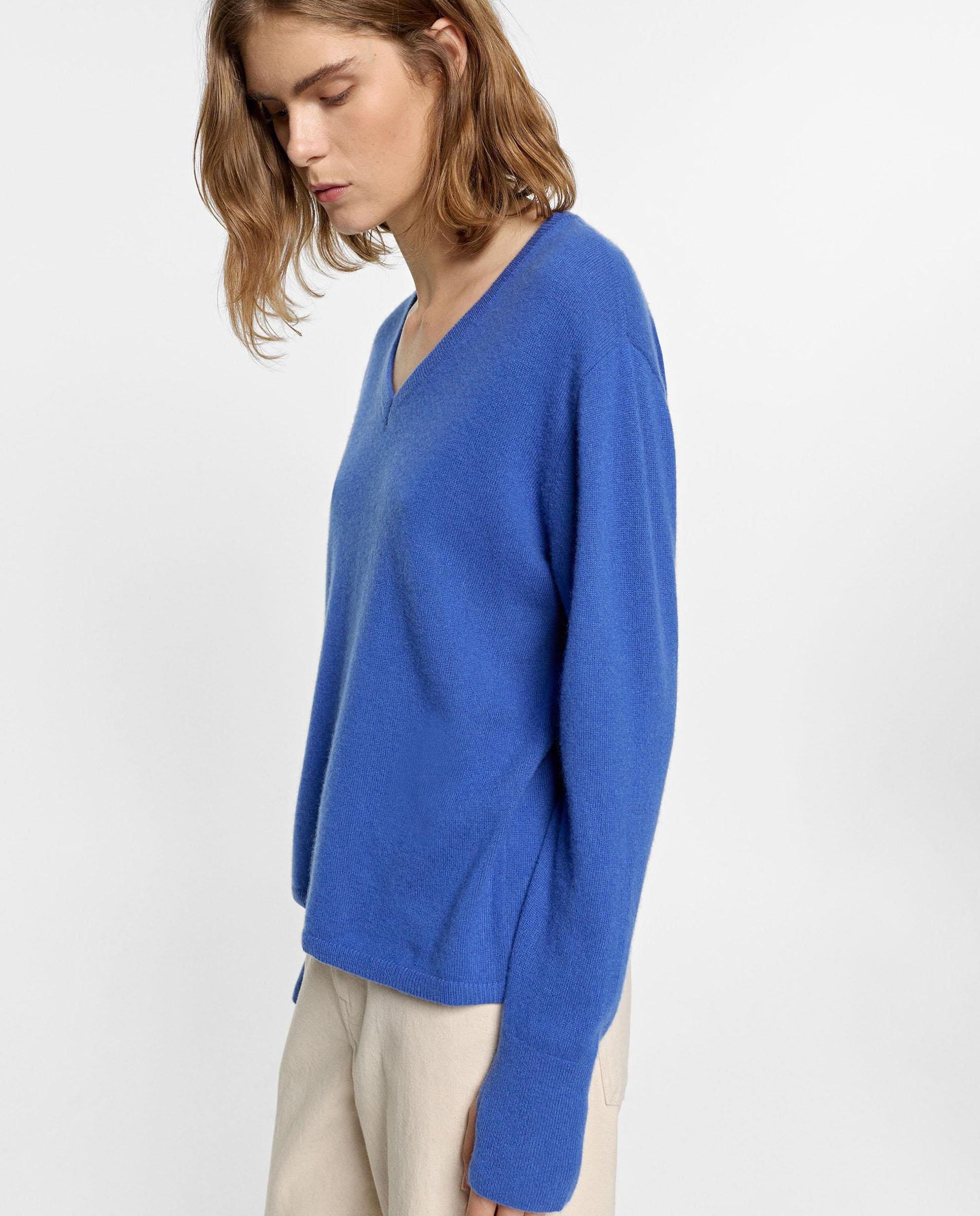 Imagen 3 de Jersey de mujer 100% cashmere con cuello pico en liso - Parfois - Azul Azul