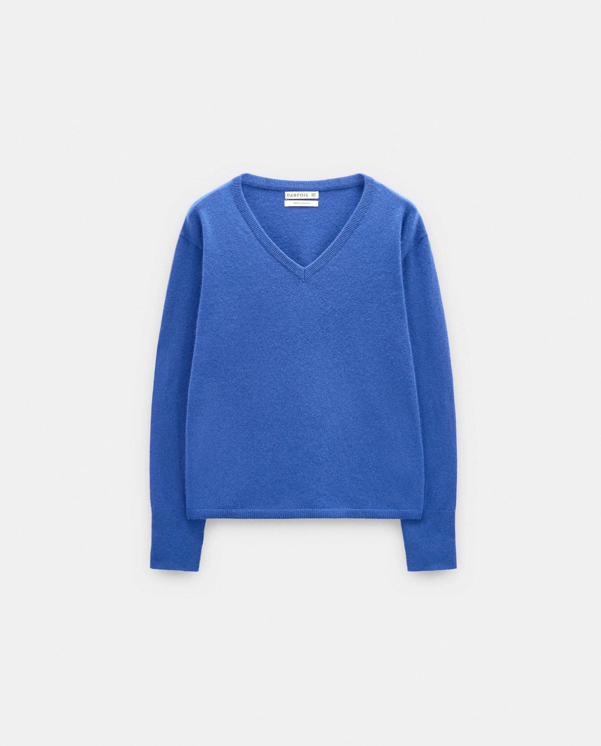 Imagen 7 de Jersey de mujer 100% cashmere con cuello pico en liso - Parfois - Azul Azul