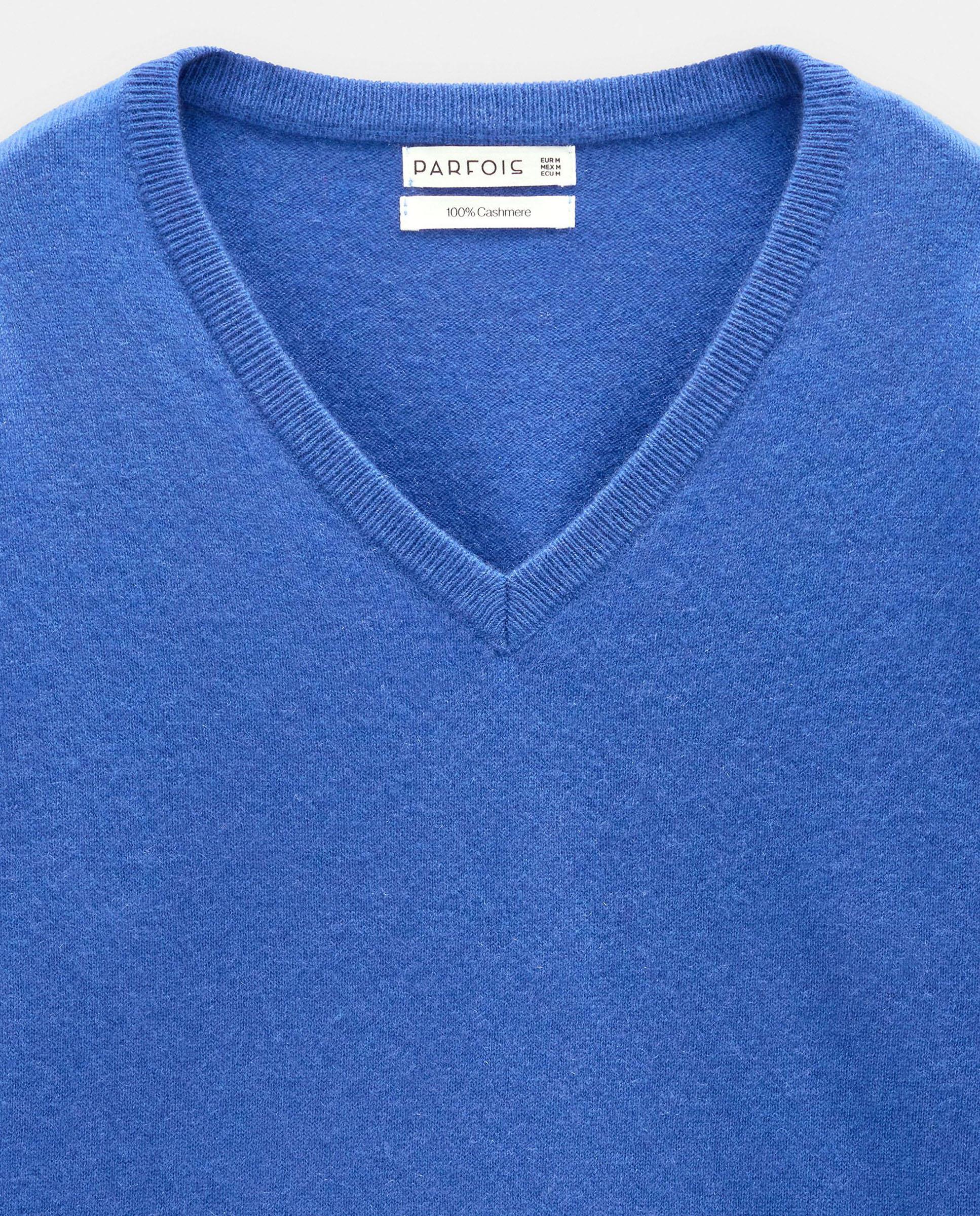 Imagen 8 de Jersey de mujer 100% cashmere con cuello pico en liso - Parfois - Azul Azul