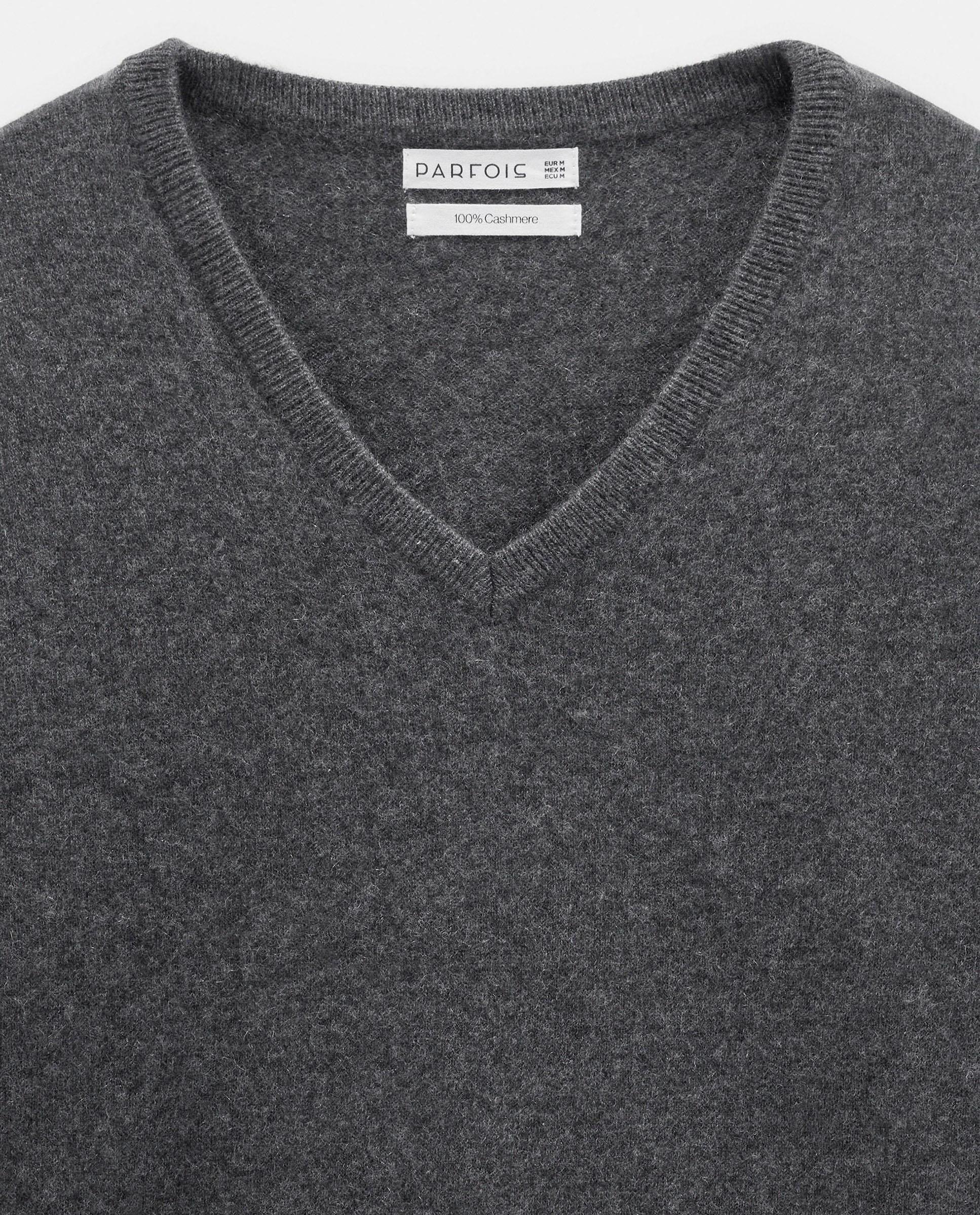 Imagen 6 de Jersey de mujer 100% cashmere con cuello pico en liso - Parfois - Gris Gris