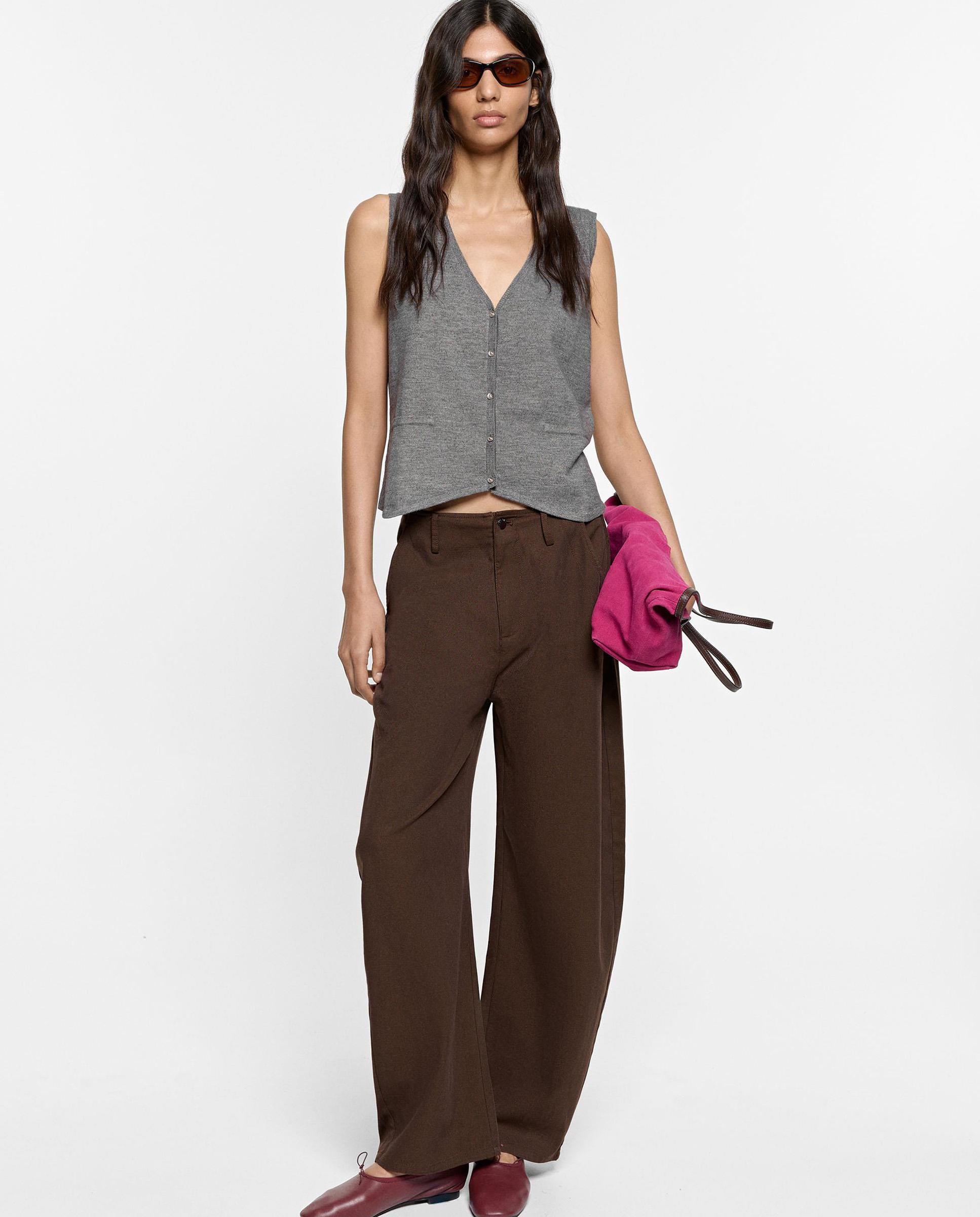 Chaleco de mujer de punto con botones en liso - Parfois - Gris claro Gris claro-3