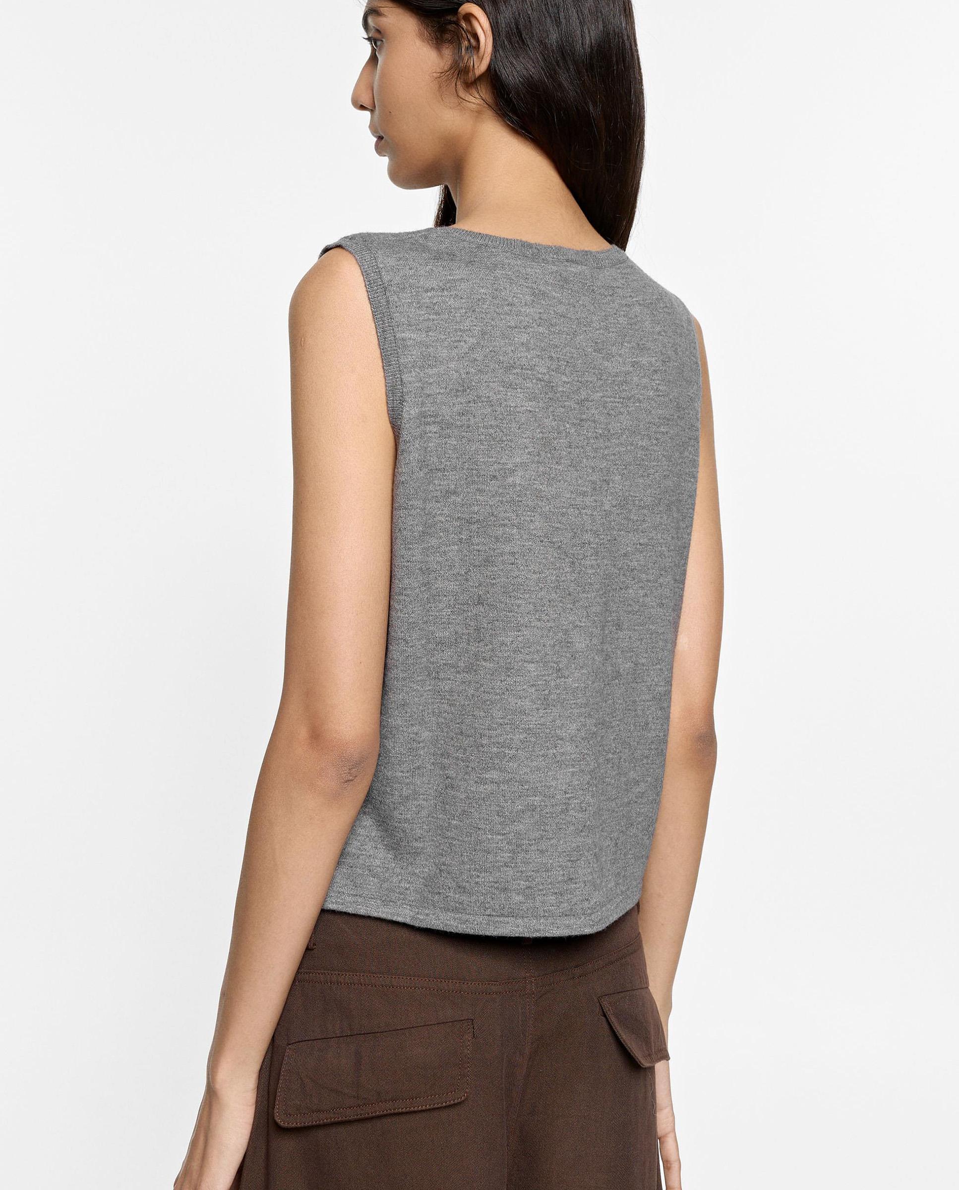 Chaleco de mujer de punto con botones en liso - Parfois - Gris claro Gris claro-4