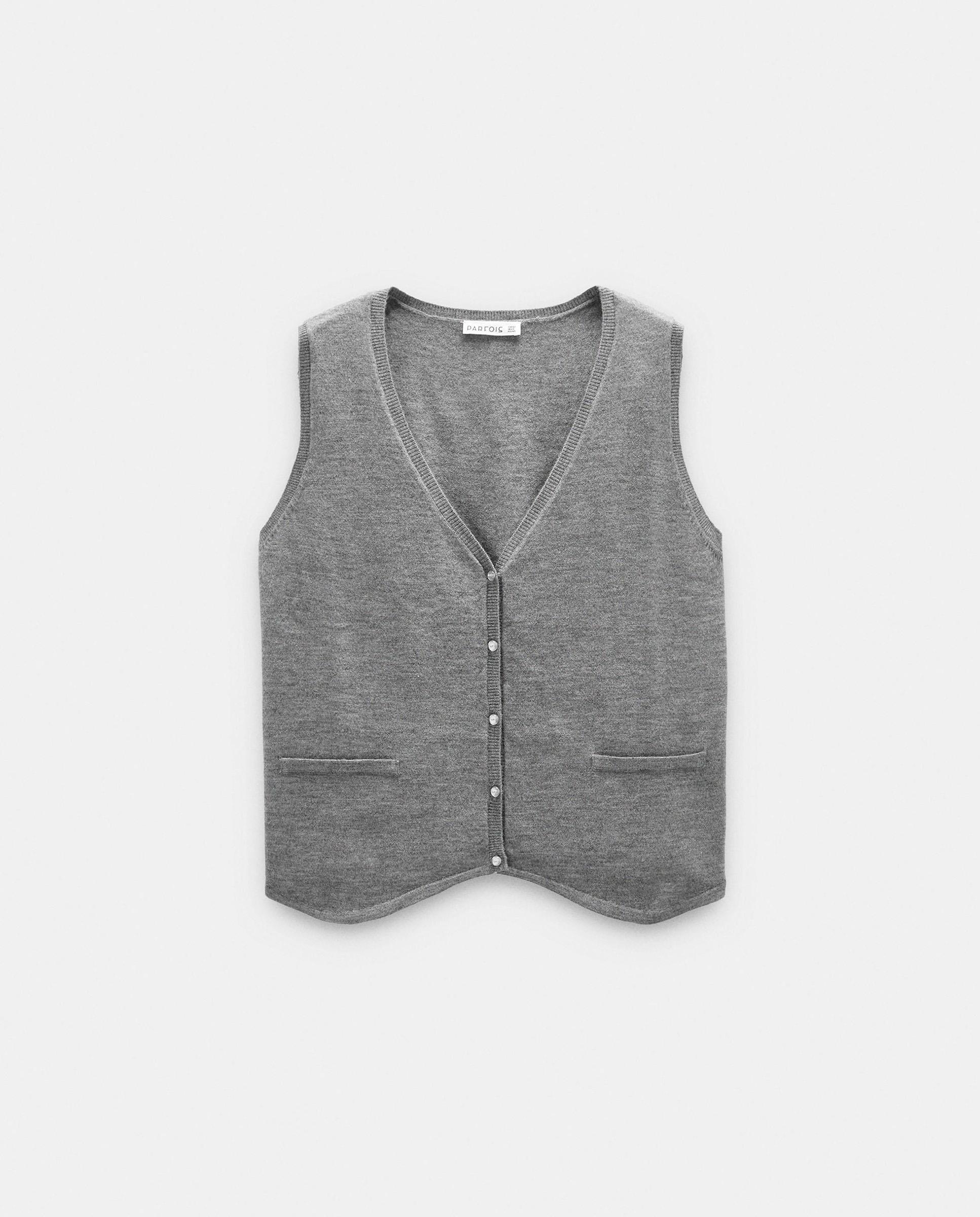 Chaleco de mujer de punto con botones en liso - Parfois - Gris claro Gris claro-6