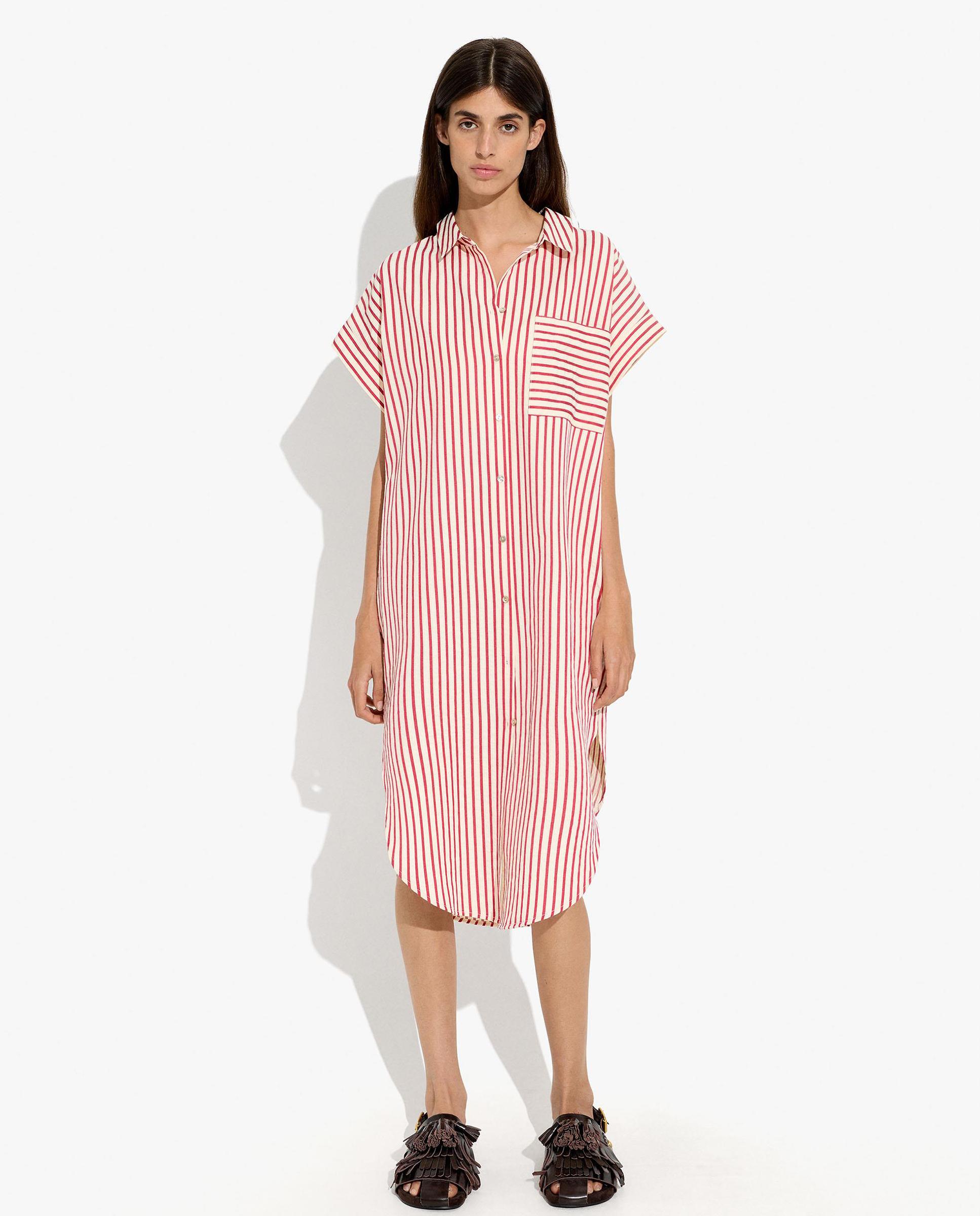 Vestido midi camisero con estampado de rayas - Parfois - Rojo Rojo-1