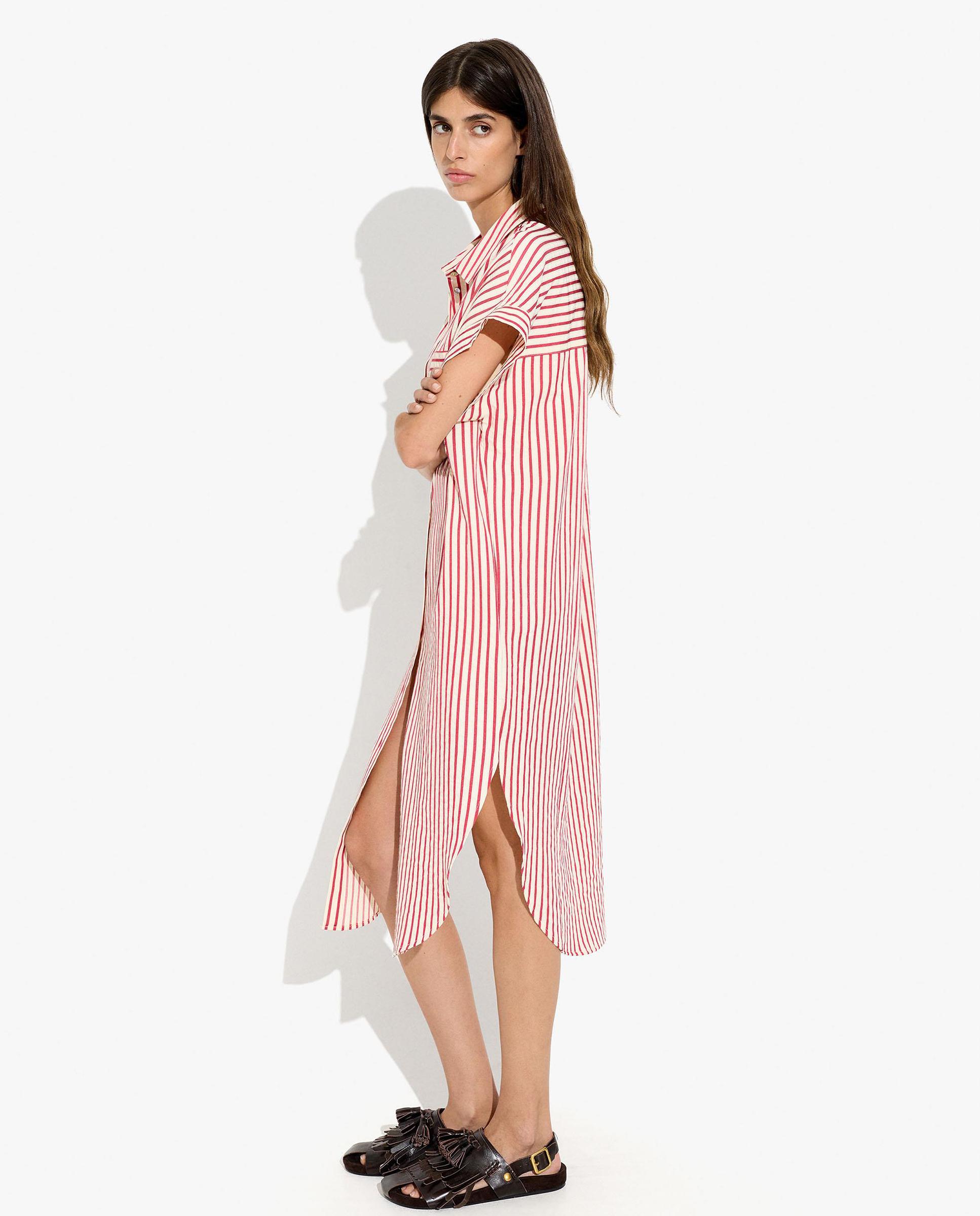 Vestido midi camisero con estampado de rayas - Parfois - Rojo Rojo-3