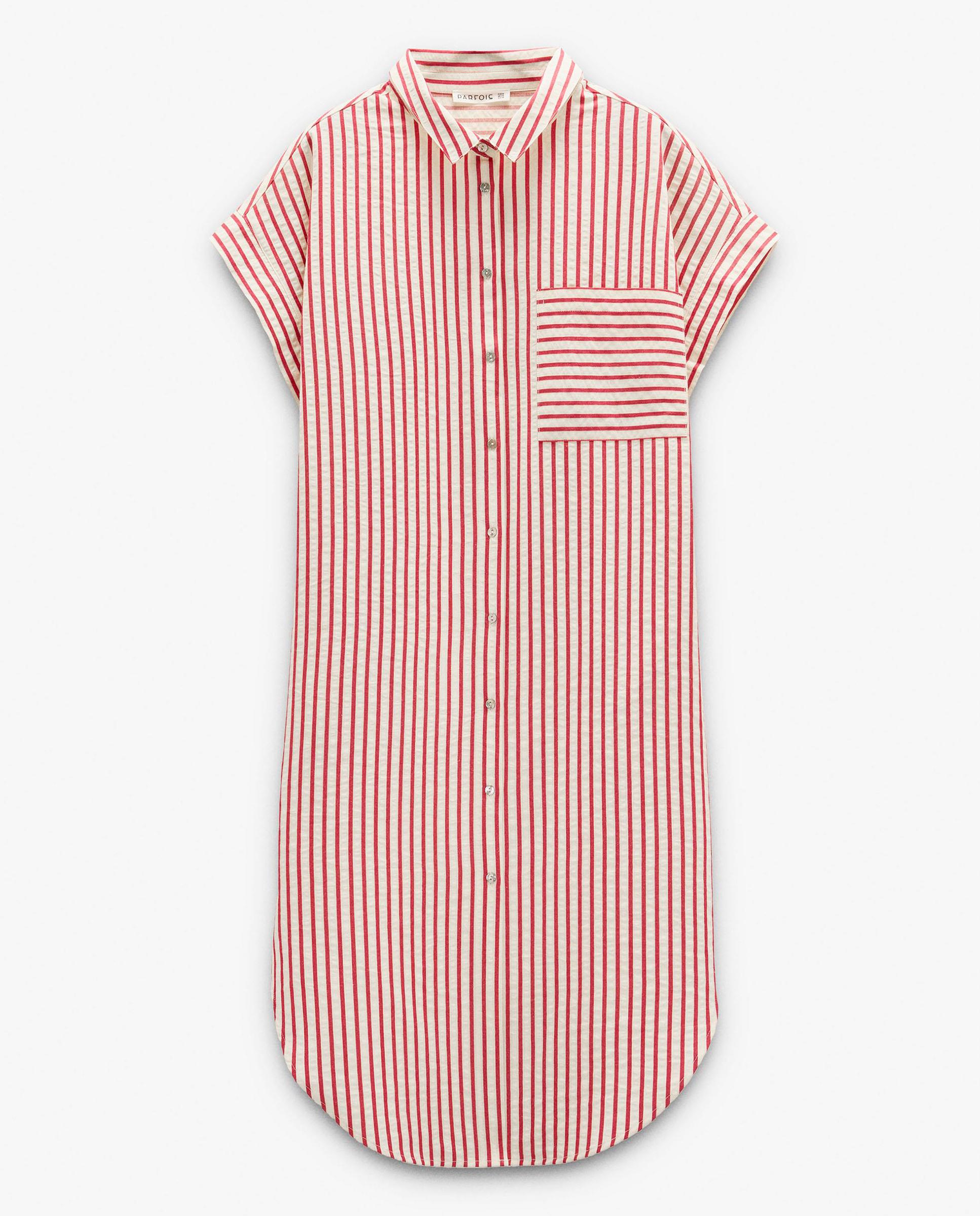 Vestido midi camisero con estampado de rayas - Parfois - Rojo Rojo-6