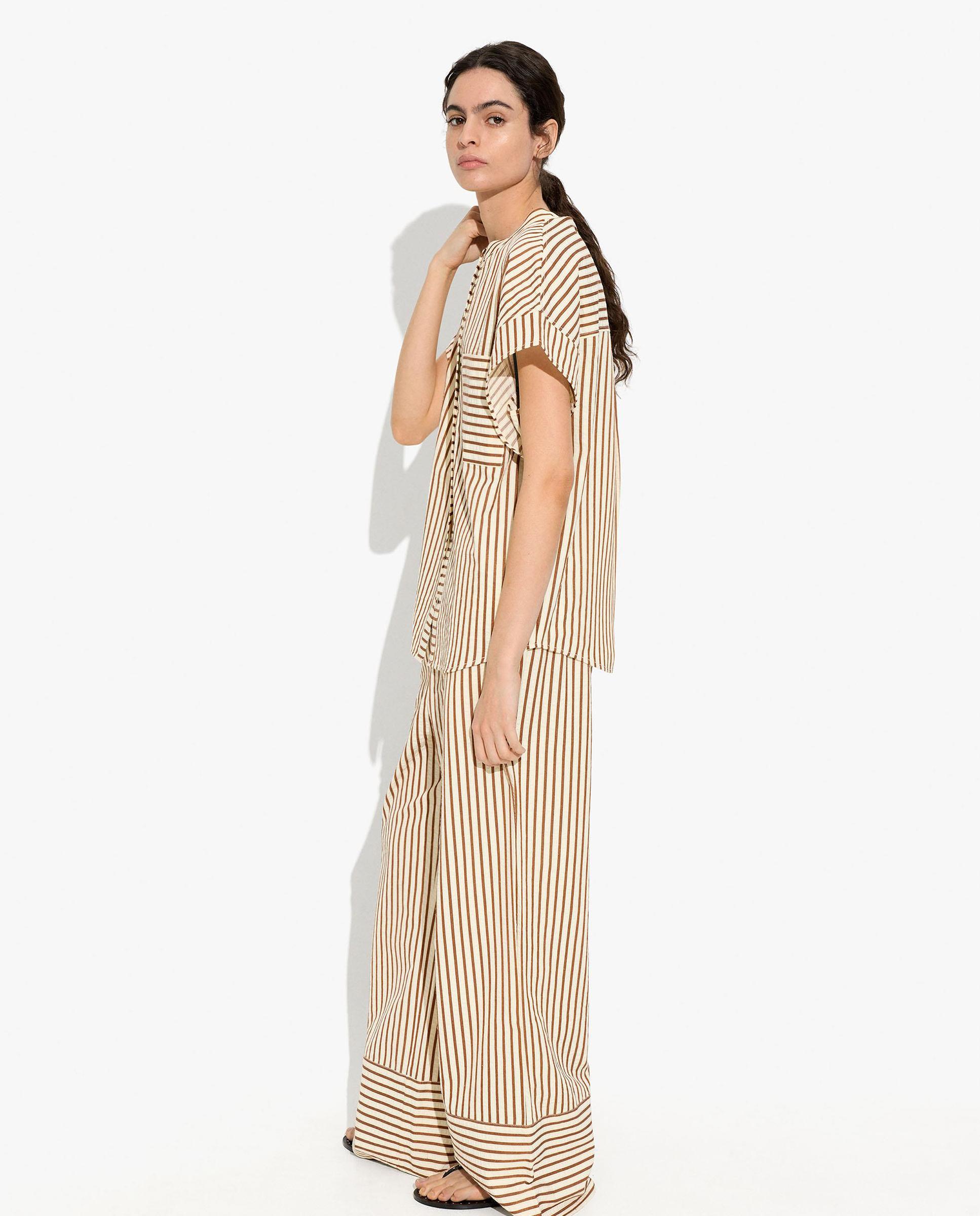 Pantalones rectos de mujer con cintura elástica y estampado de rayas - Parfois - Camel Camel-3