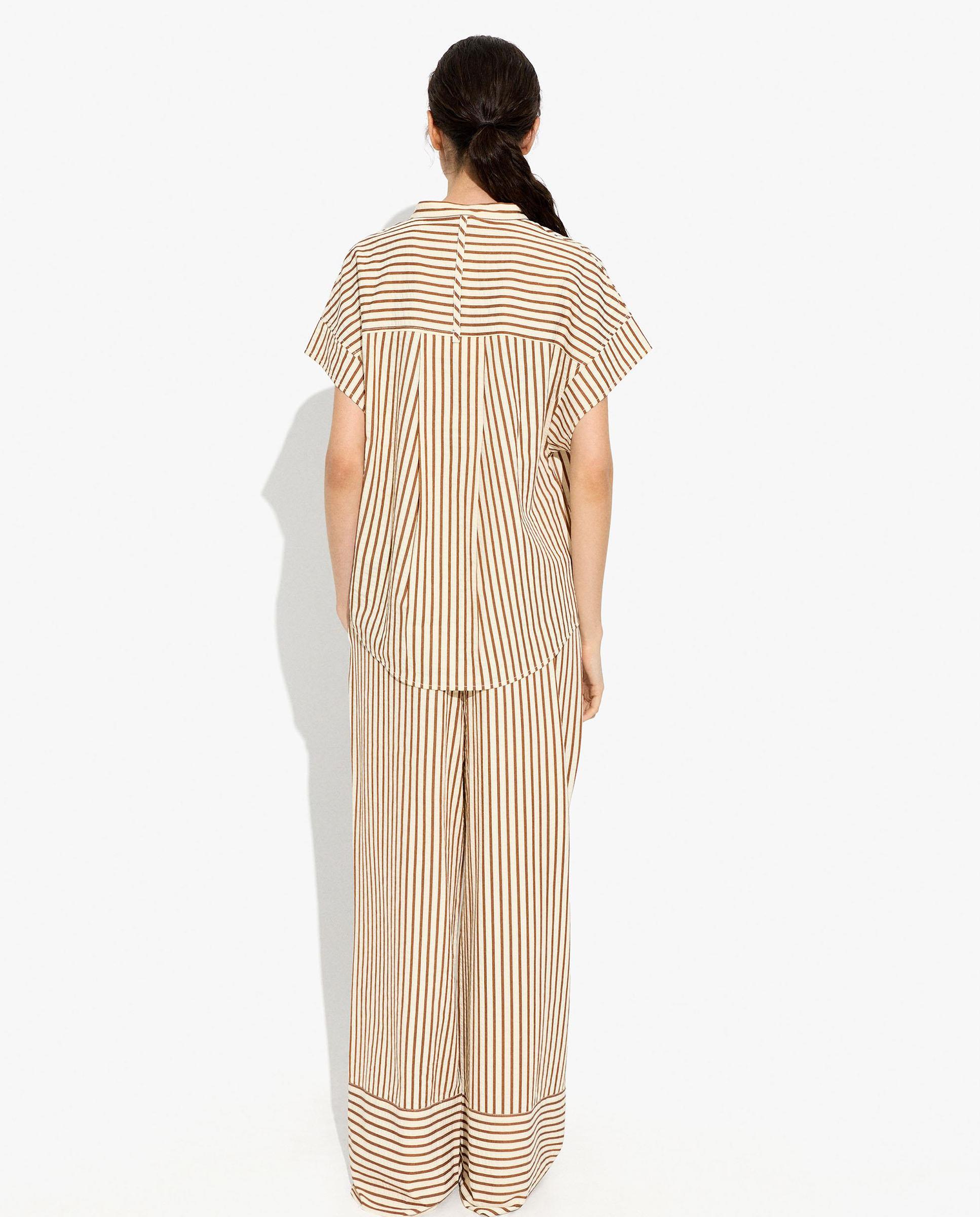 Pantalones rectos de mujer con cintura elástica y estampado de rayas - Parfois - Camel Camel-4