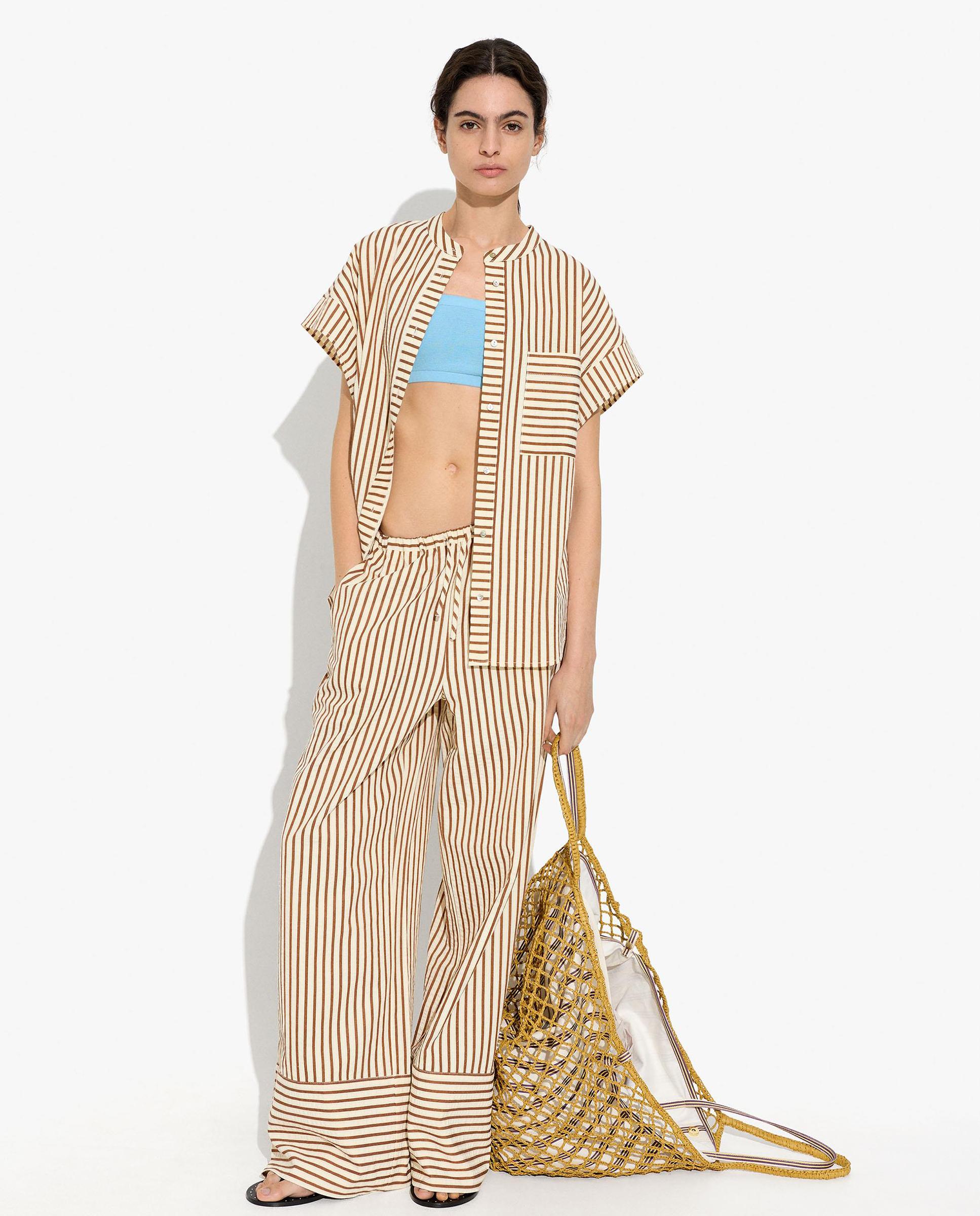 Pantalones rectos de mujer con cintura elástica y estampado de rayas - Parfois - Camel Camel-5