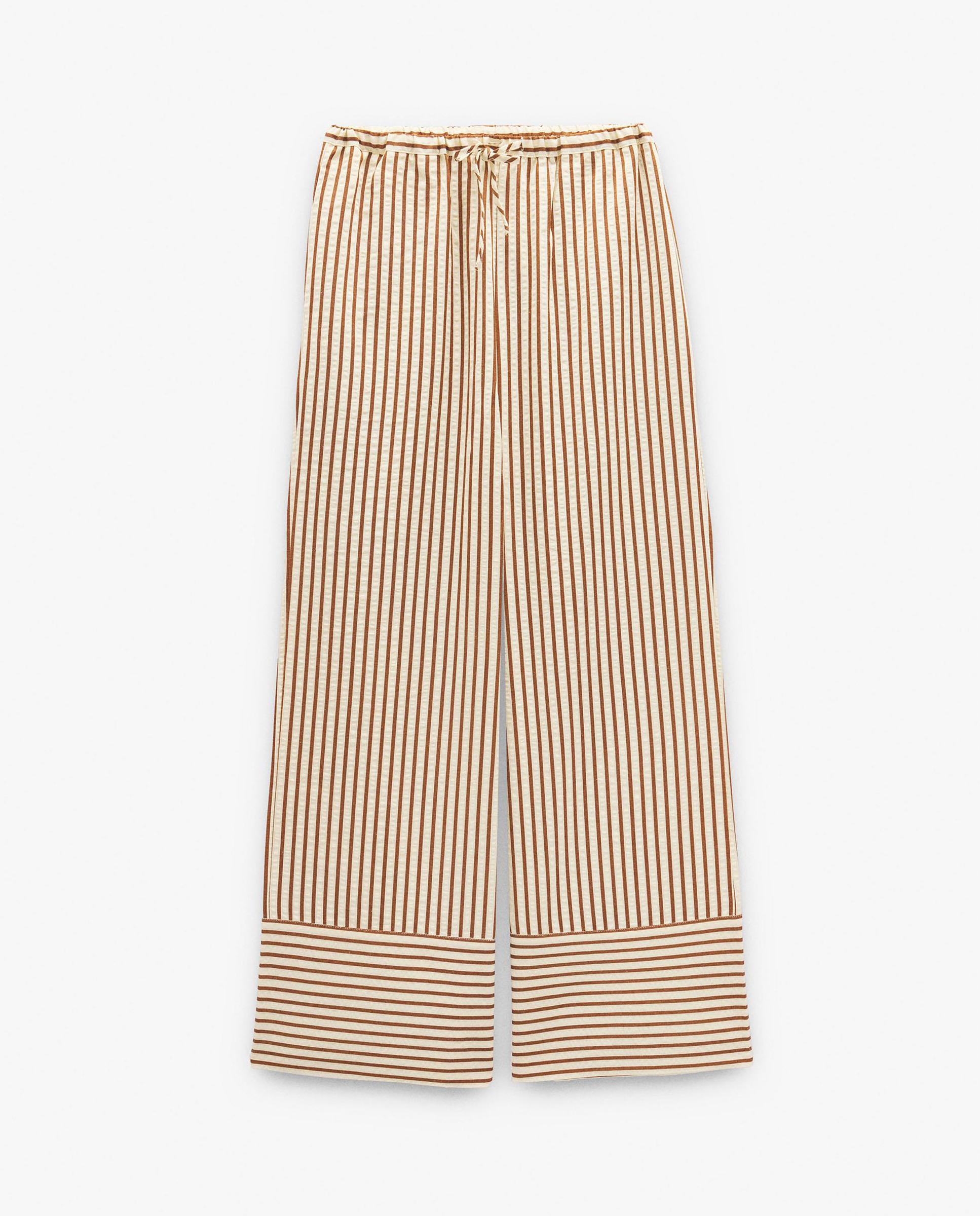 Pantalones rectos de mujer con cintura elástica y estampado de rayas - Parfois - Camel Camel-7