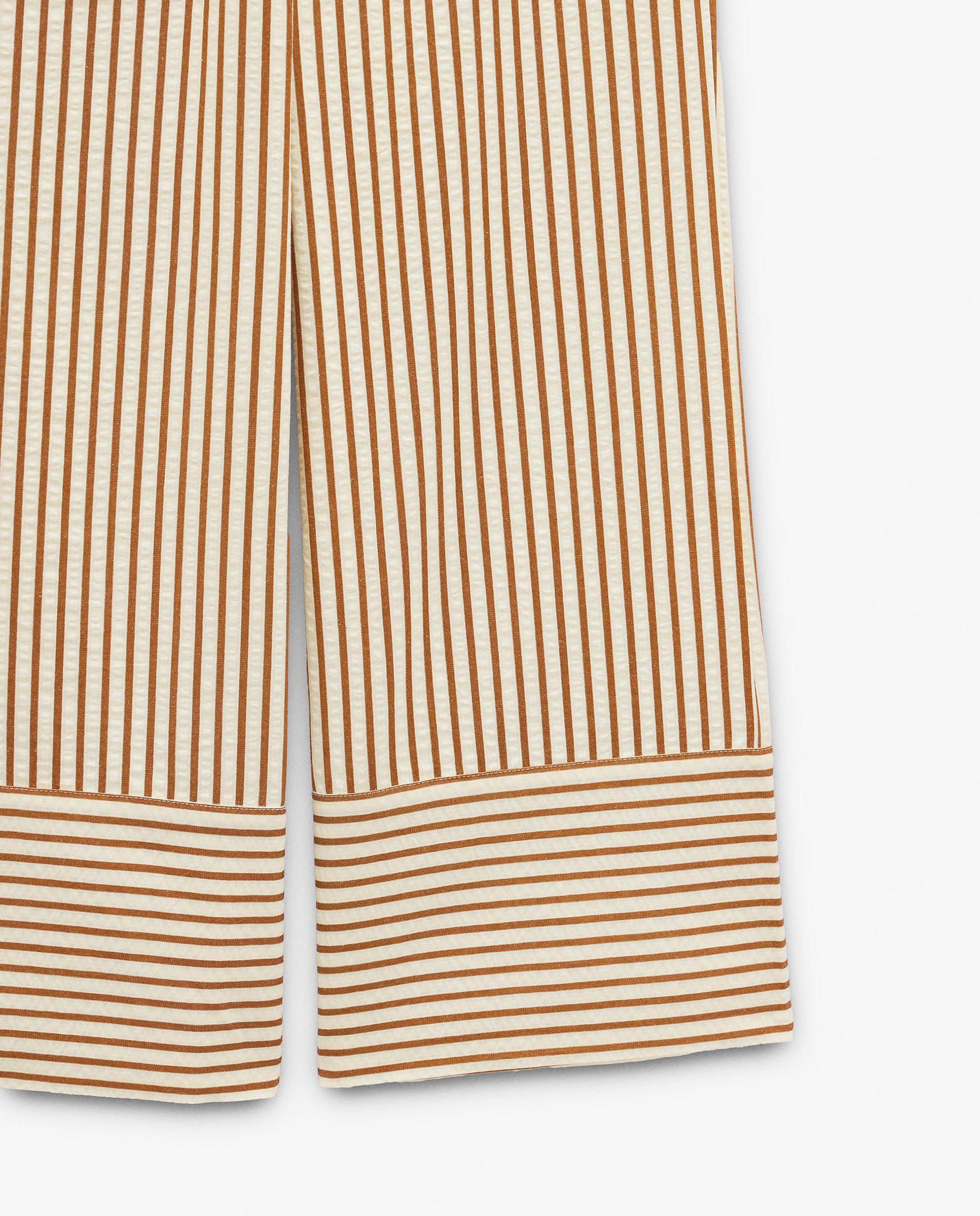 Pantalones rectos de mujer con cintura elástica y estampado de rayas - Parfois - Camel Camel-6