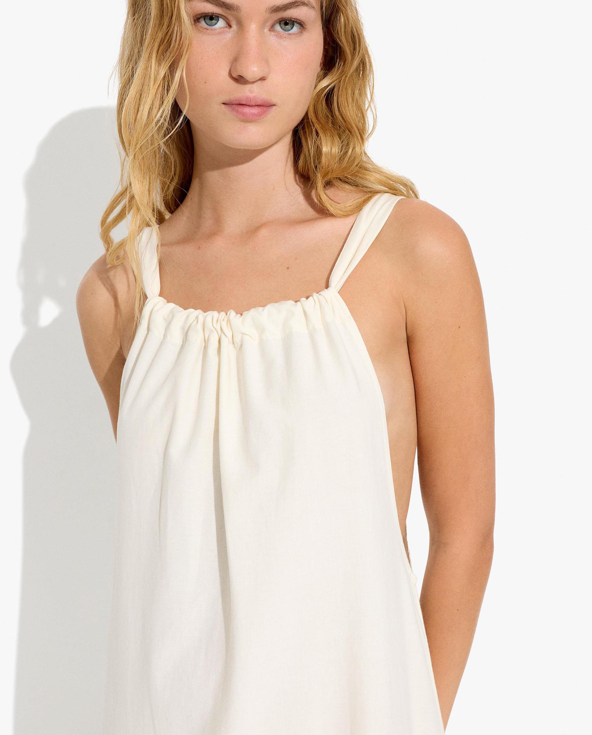Vestido largo 100% algodón de tirantes con bordados - Parfois - Blanco Blanco-2