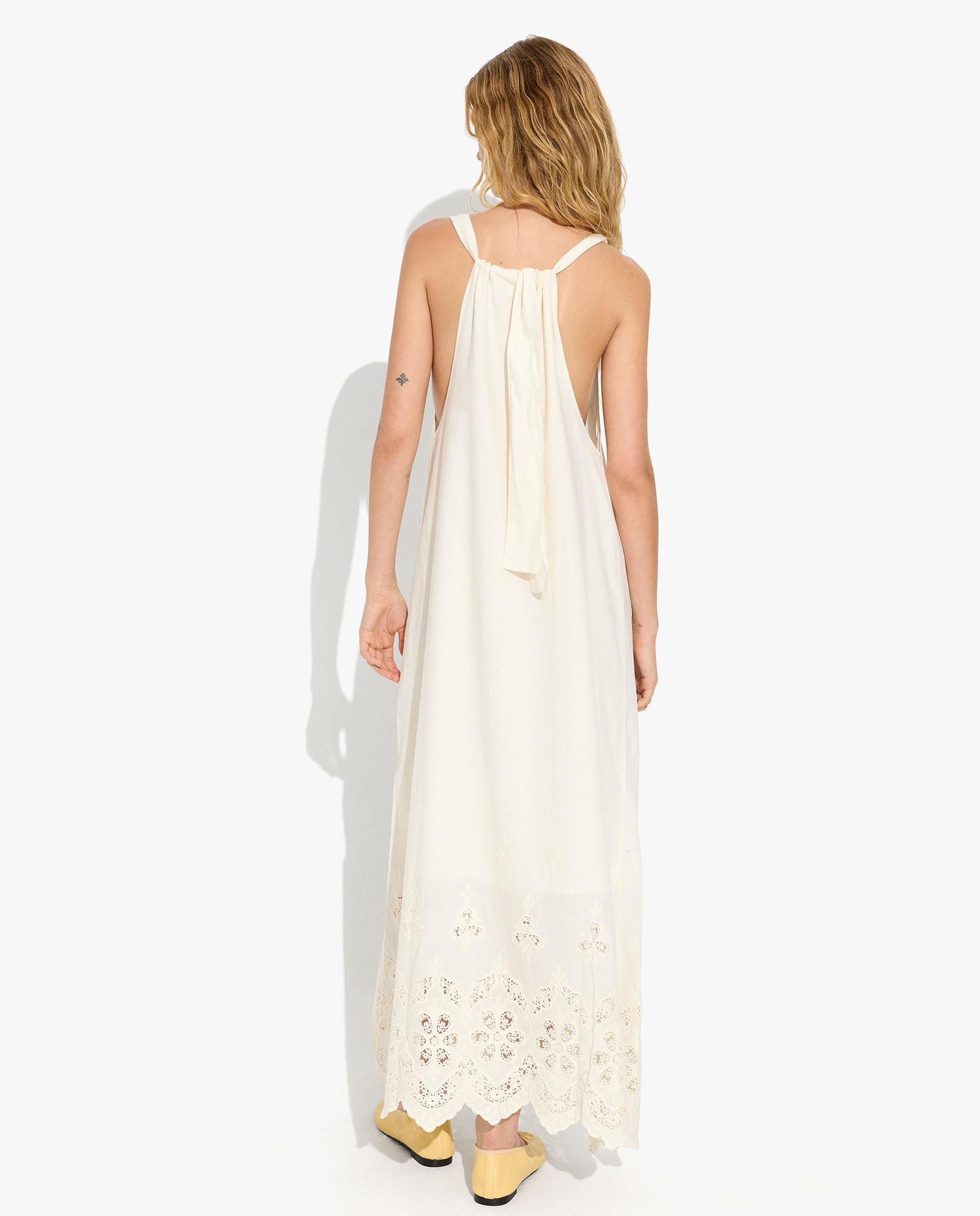 Vestido largo 100% algodón de tirantes con bordados - Parfois - Blanco Blanco-4