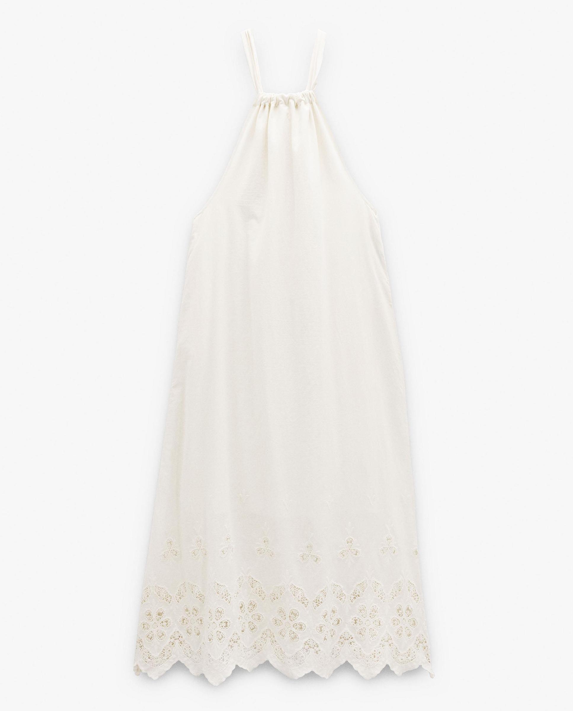 Vestido largo 100% algodón de tirantes con bordados - Parfois - Blanco Blanco-6