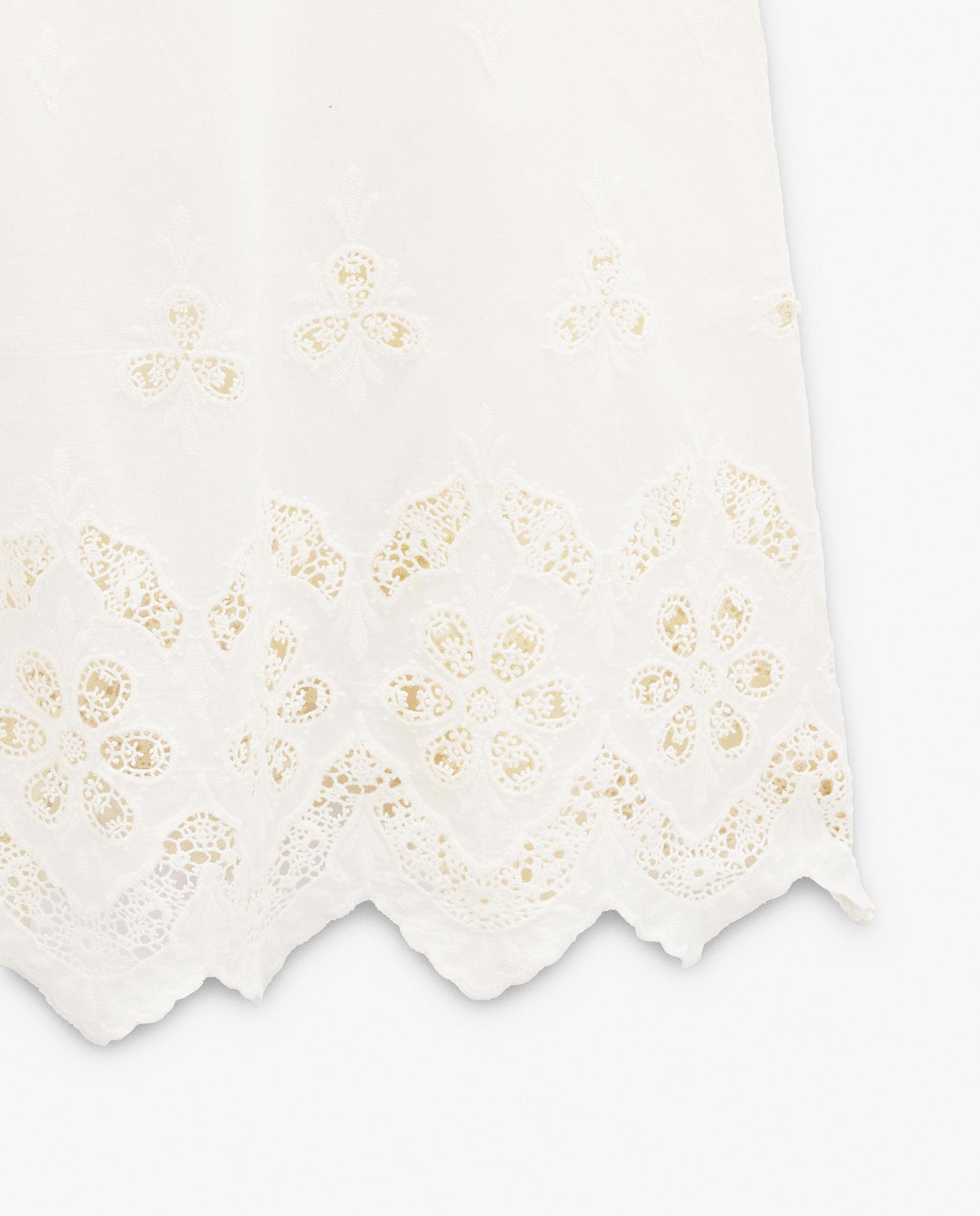 Vestido largo 100% algodón de tirantes con bordados - Parfois - Blanco Blanco-5
