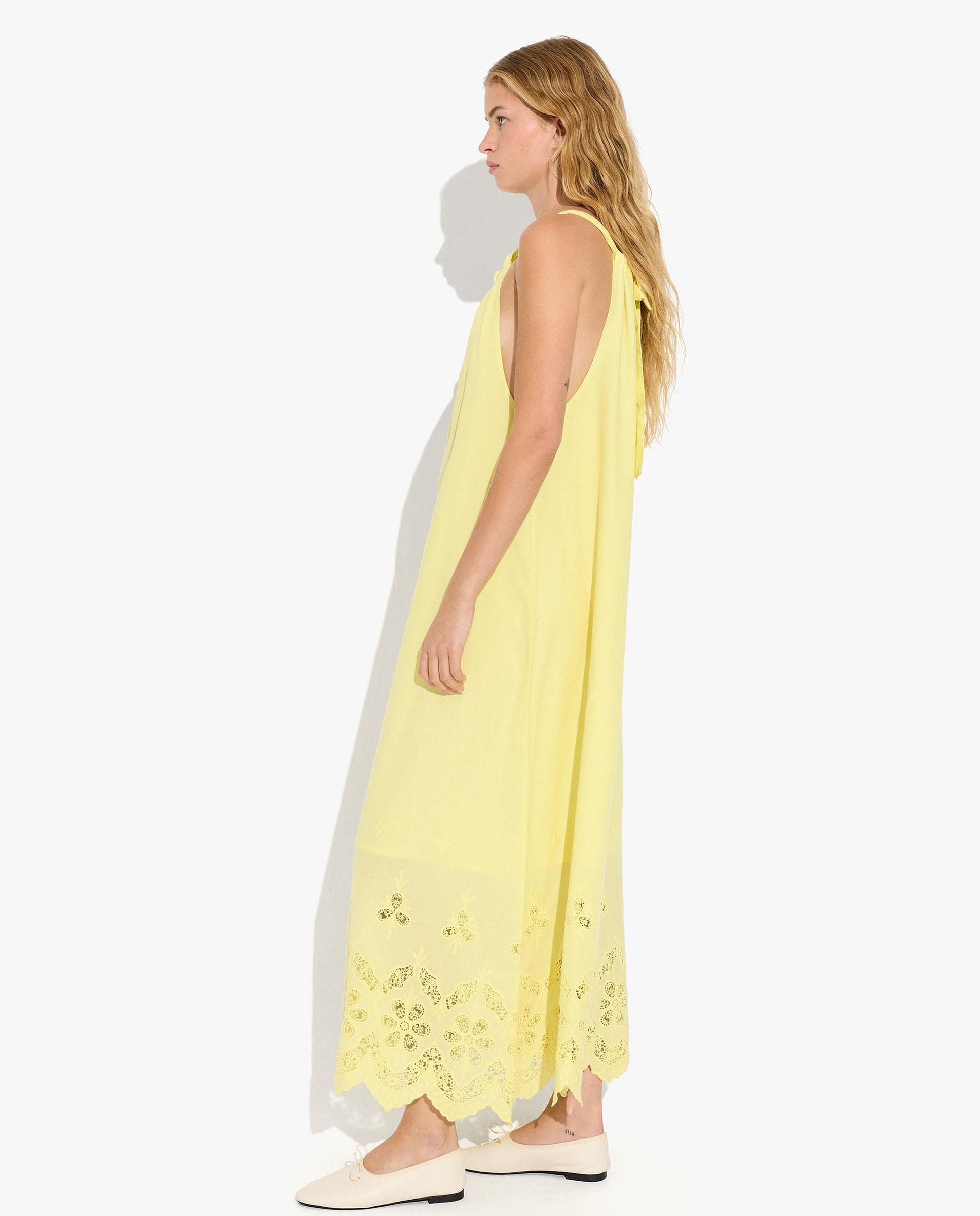 Vestido largo 100% algodón de tirantes con bordados - Parfois - Amarillo Amarillo-2