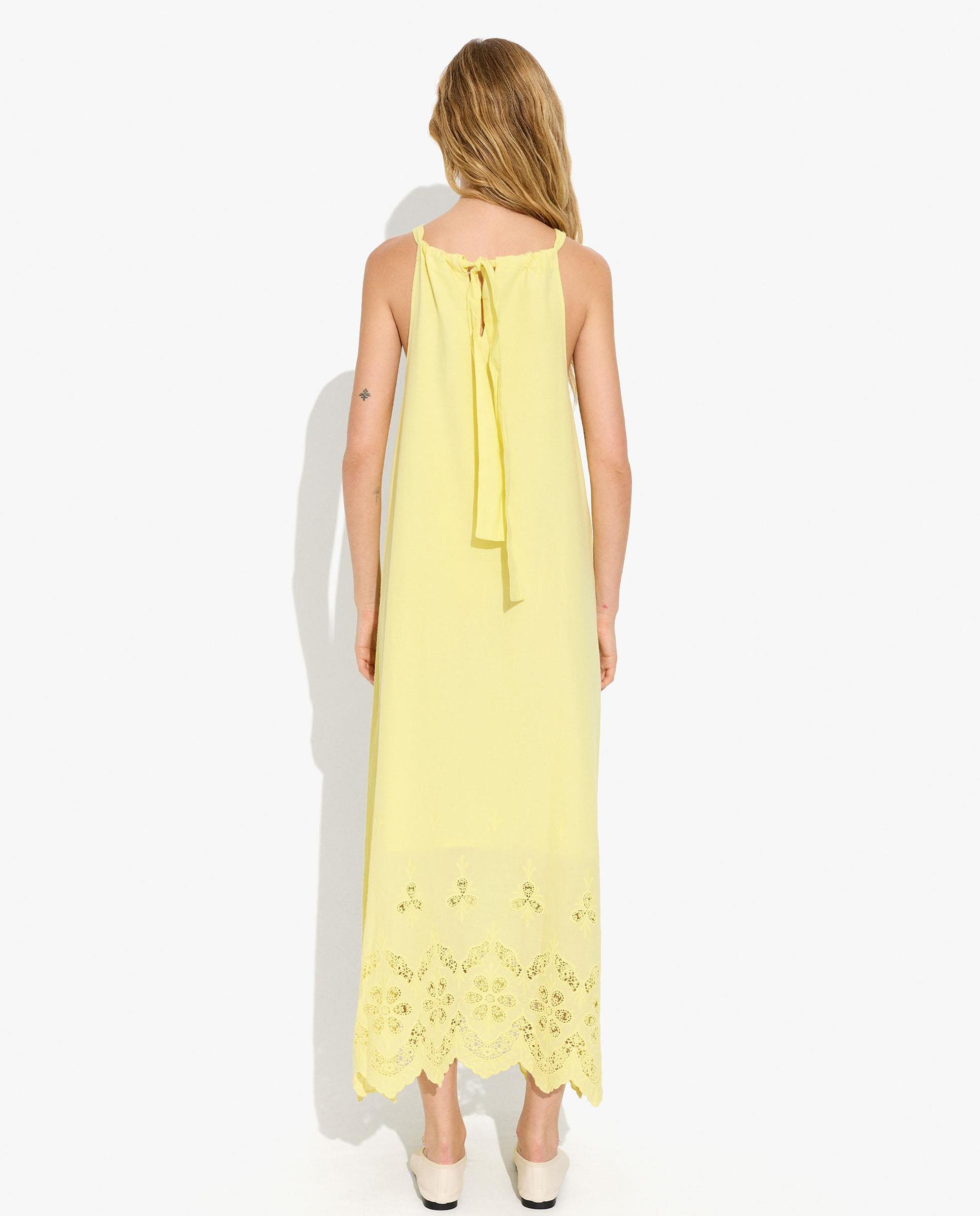 Vestido largo 100% algodón de tirantes con bordados - Parfois - Amarillo Amarillo-3