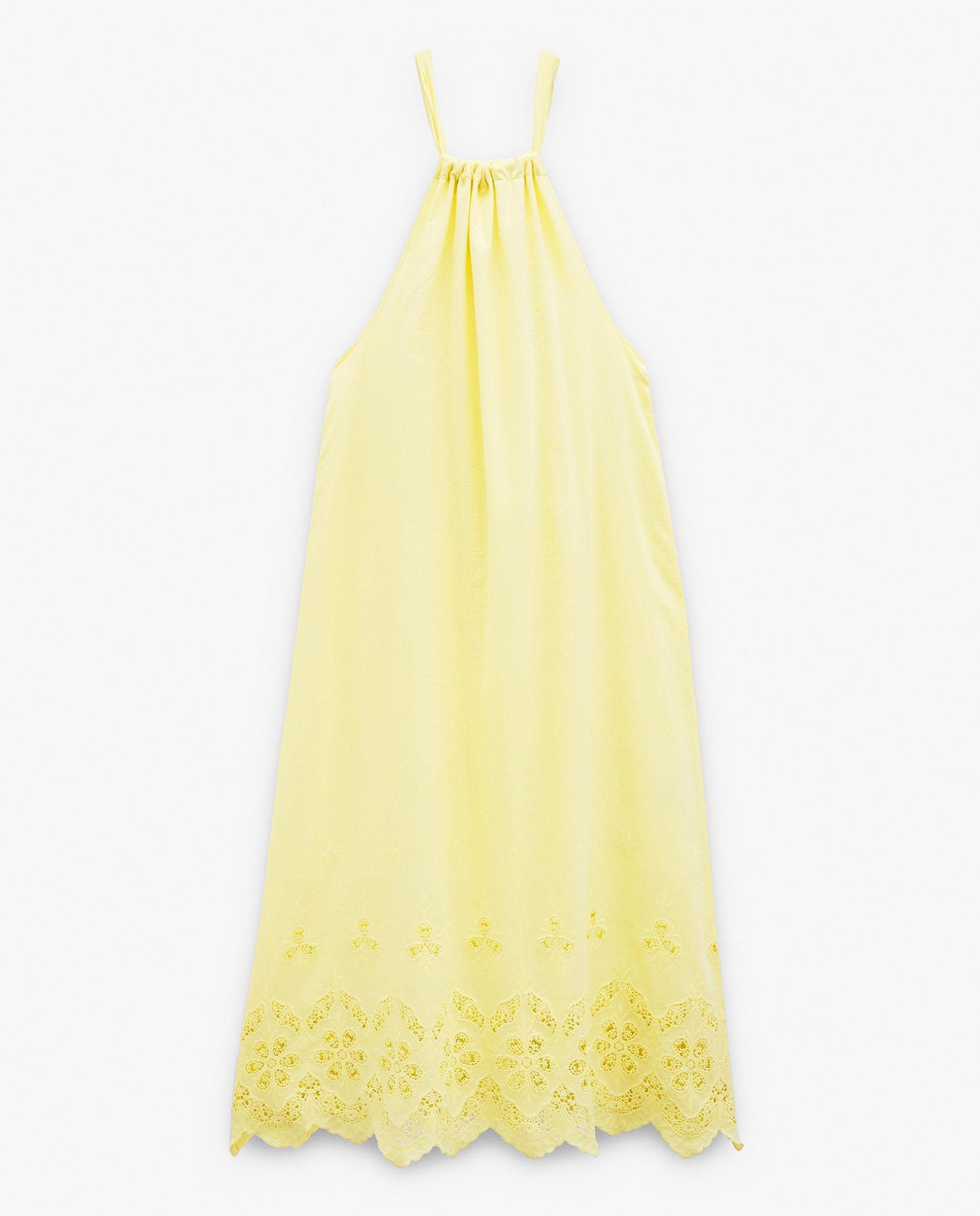 Vestido largo 100% algodón de tirantes con bordados - Parfois - Amarillo Amarillo-5