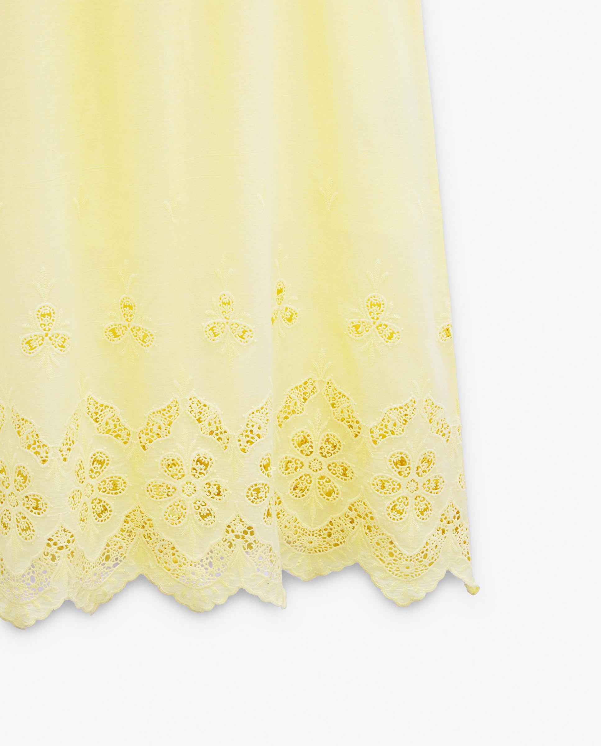 Vestido largo 100% algodón de tirantes con bordados - Parfois - Amarillo Amarillo-4