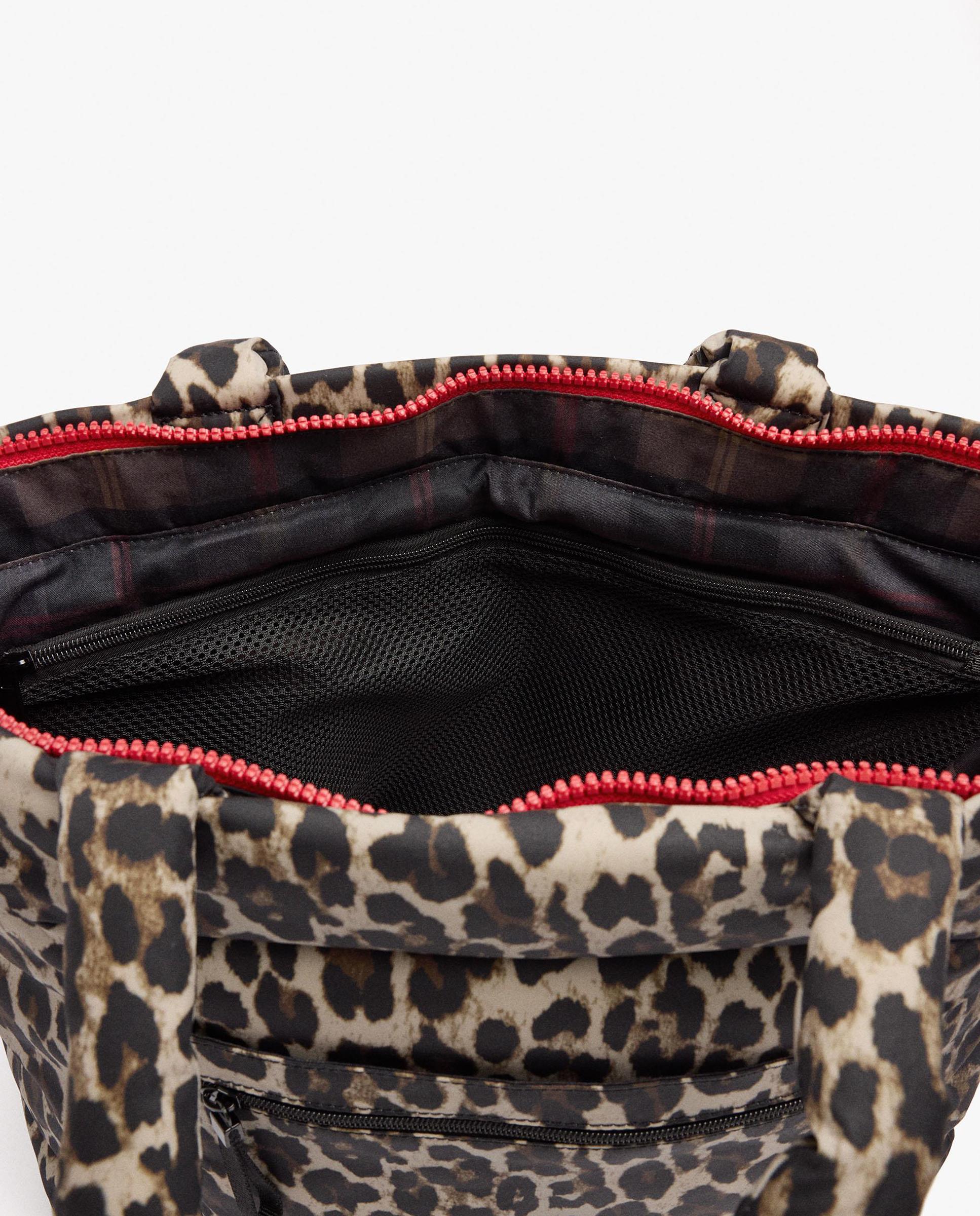 Bolso de hombro con cierre de cremallera y estampado animal print - Parfois - Marrón Marrón-5