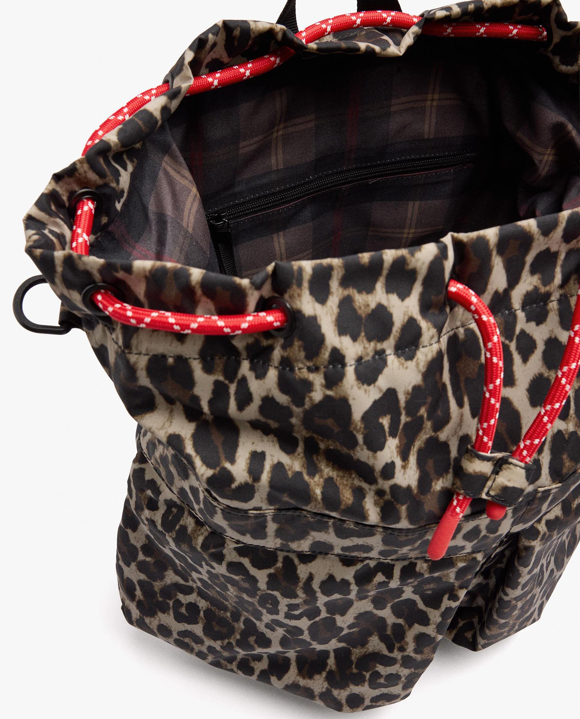 Mochila de mujer con cierre de cuerda y estampado animal print - Parfois - Marrón Marrón-4