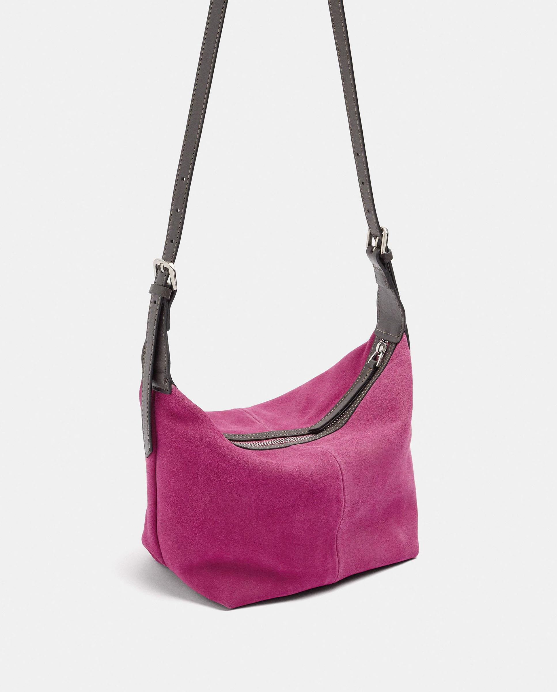 Bolso de hombro de mujer de piel con cierre de cremallera en liso - Parfois - Fucsia Fucsia-4