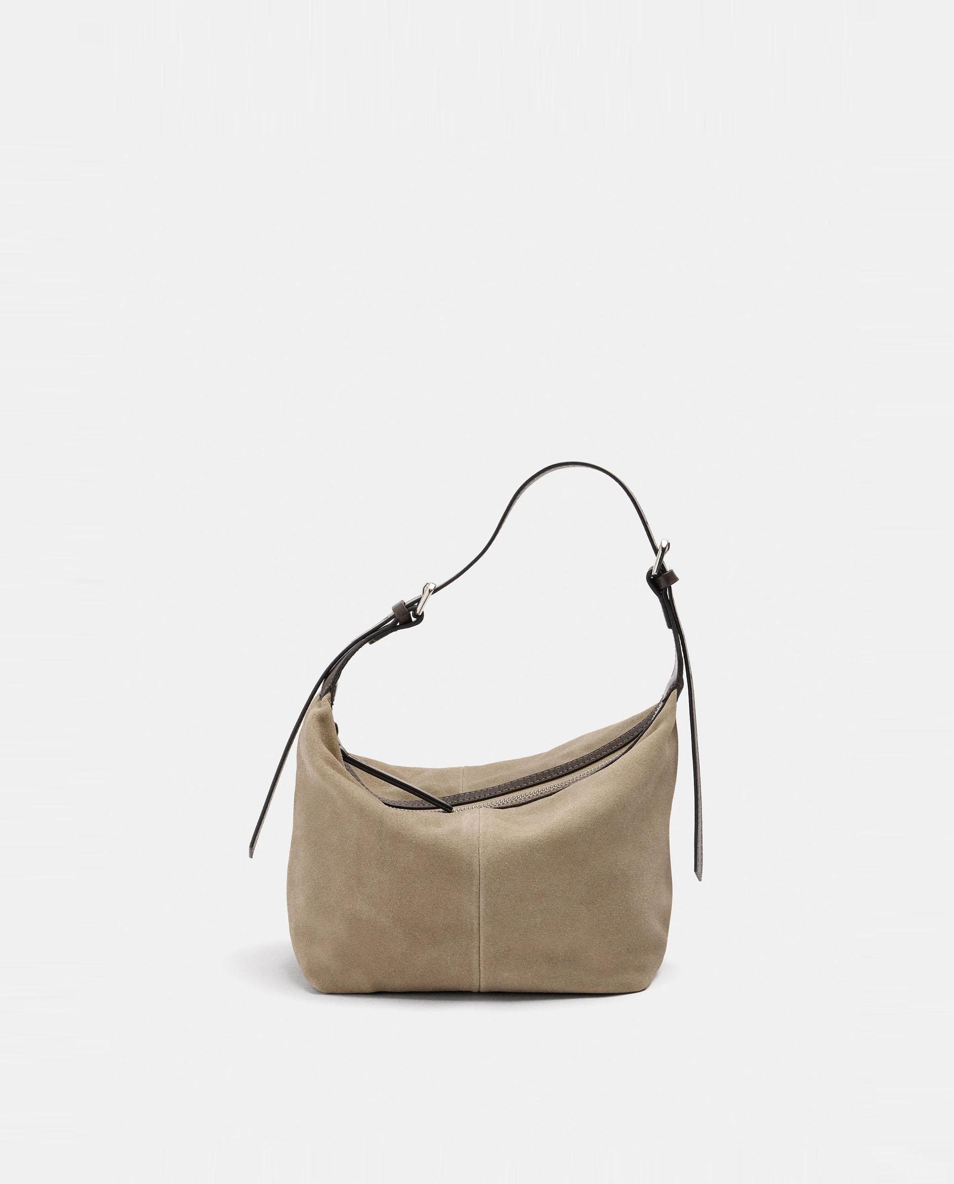 Imagen 0 de Bolso de hombro de mujer de piel con cierre de cremallera en liso Topo