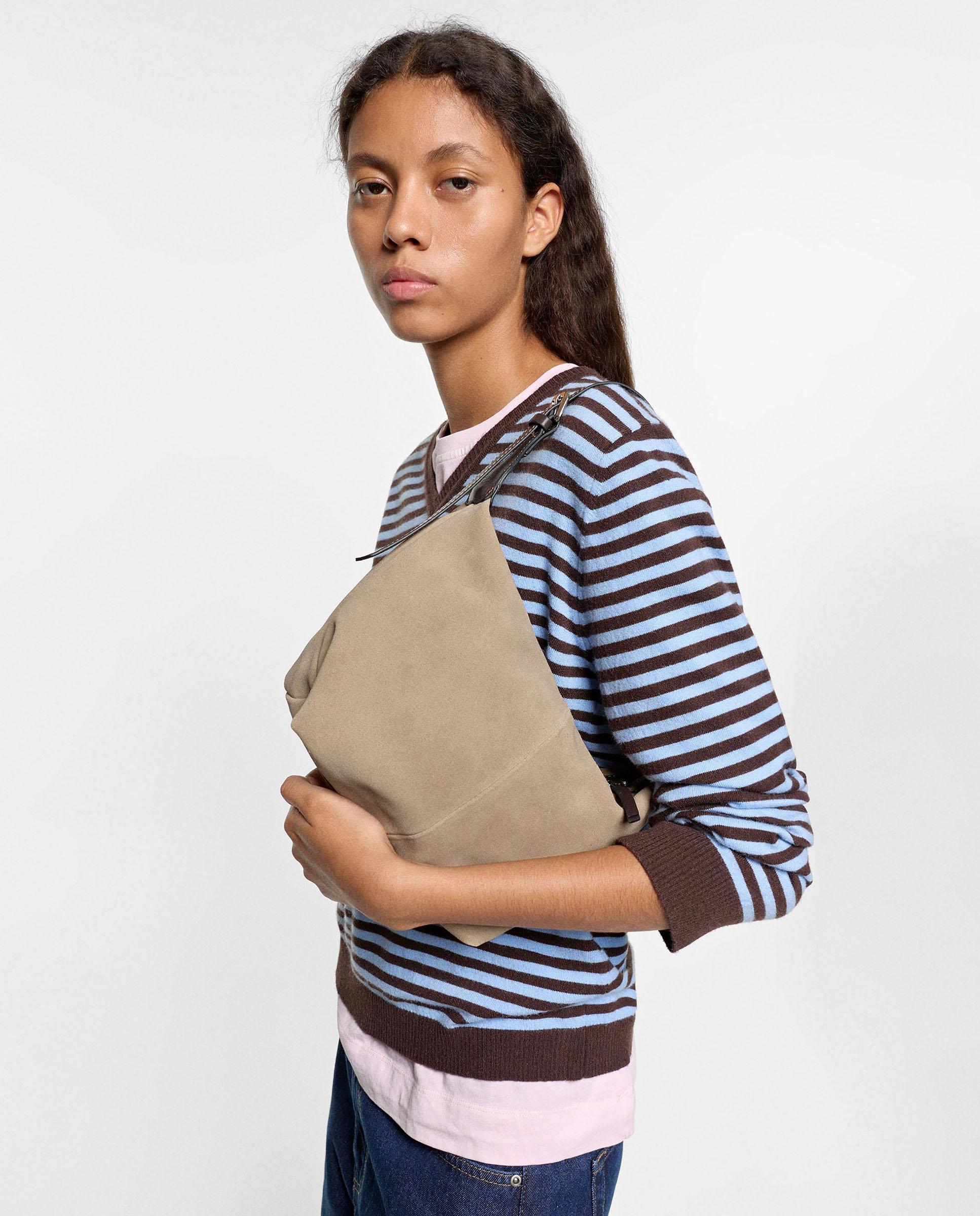 Bolso de hombro de mujer de piel con cierre de cremallera en liso - Parfois - Topo Topo-2