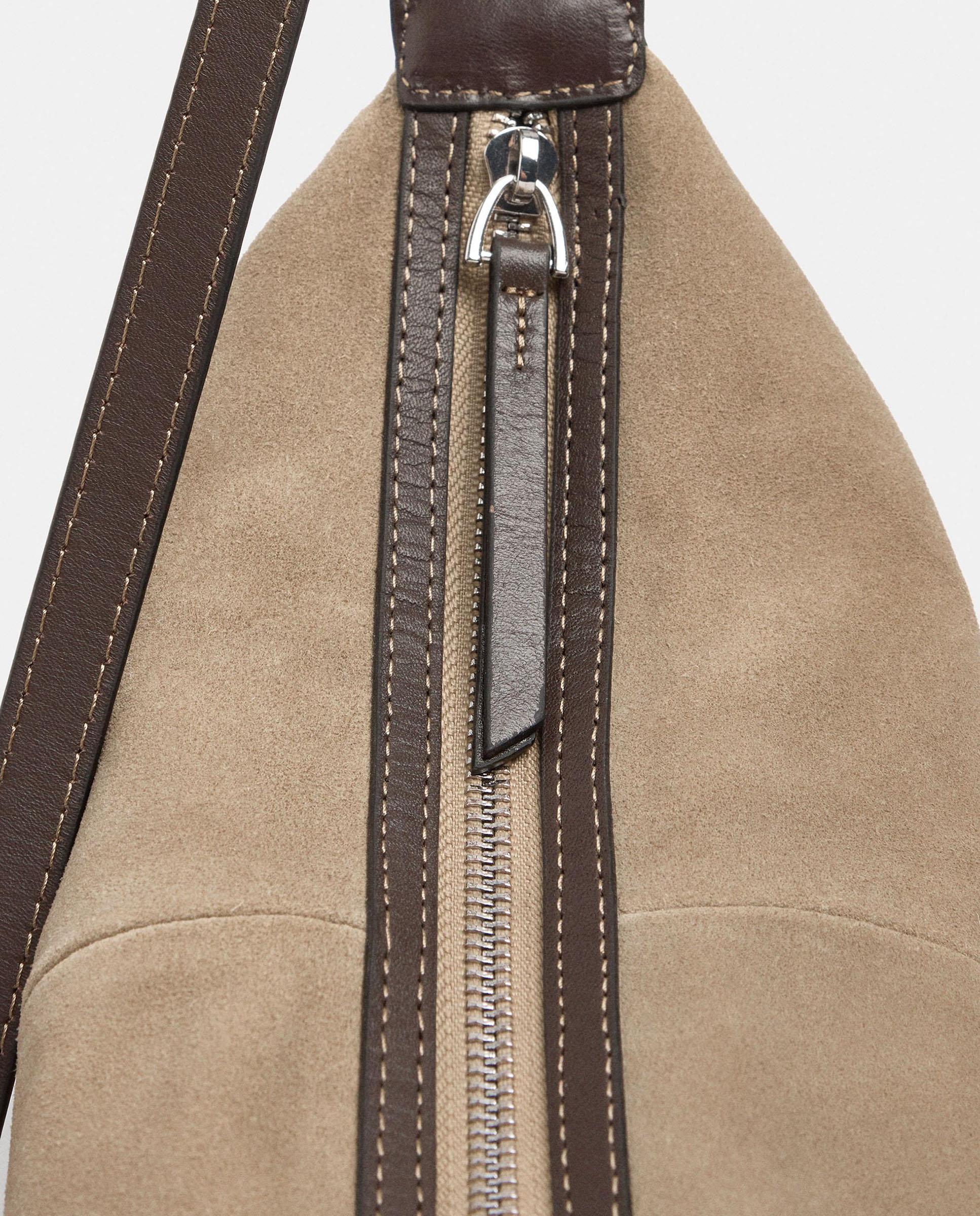 Bolso de hombro de mujer de piel con cierre de cremallera en liso - Parfois - Topo Topo-3