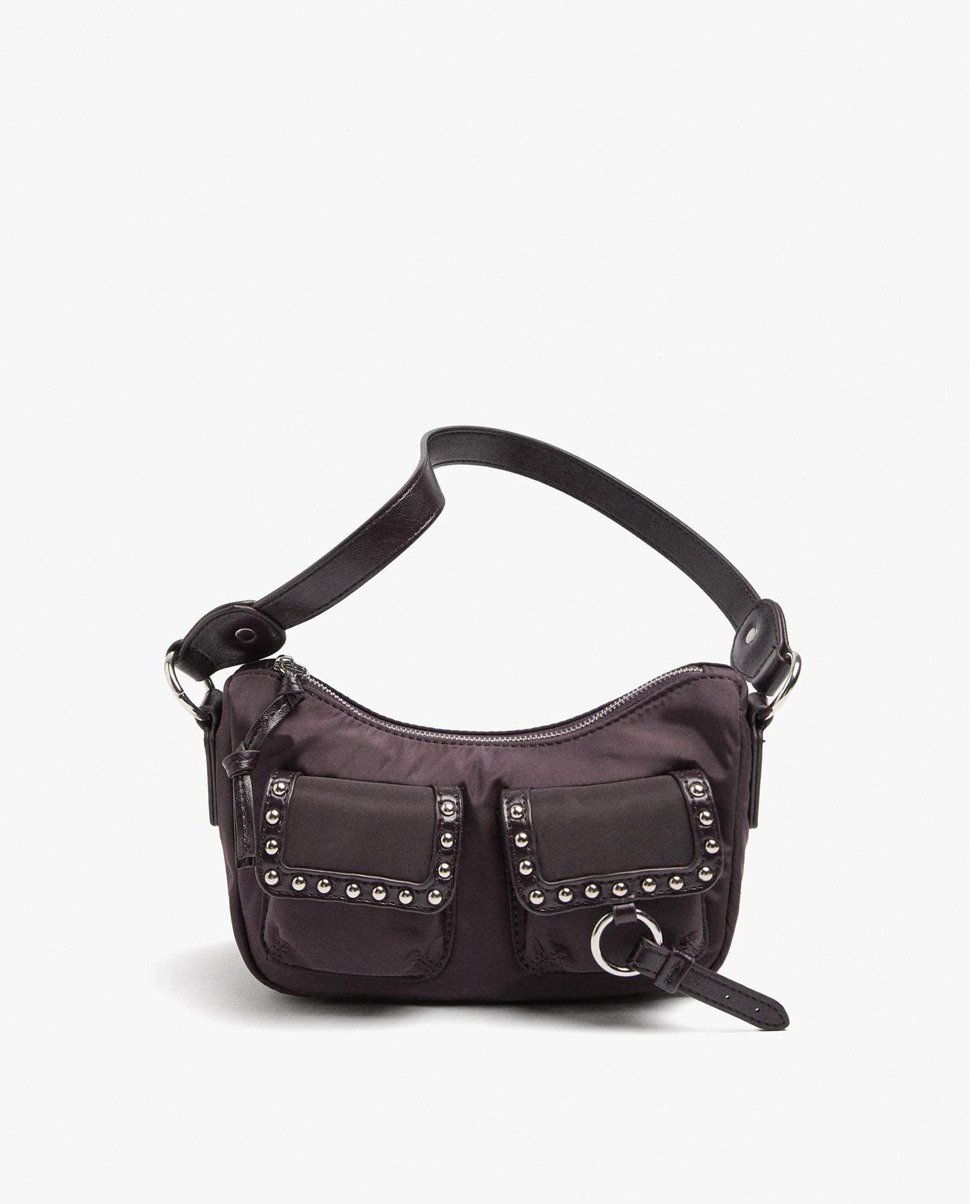Bolso de hombro con cierre de cremallera y tachuelas con bolsillos decorativos - Parfois - Burdeos Burdeos-1