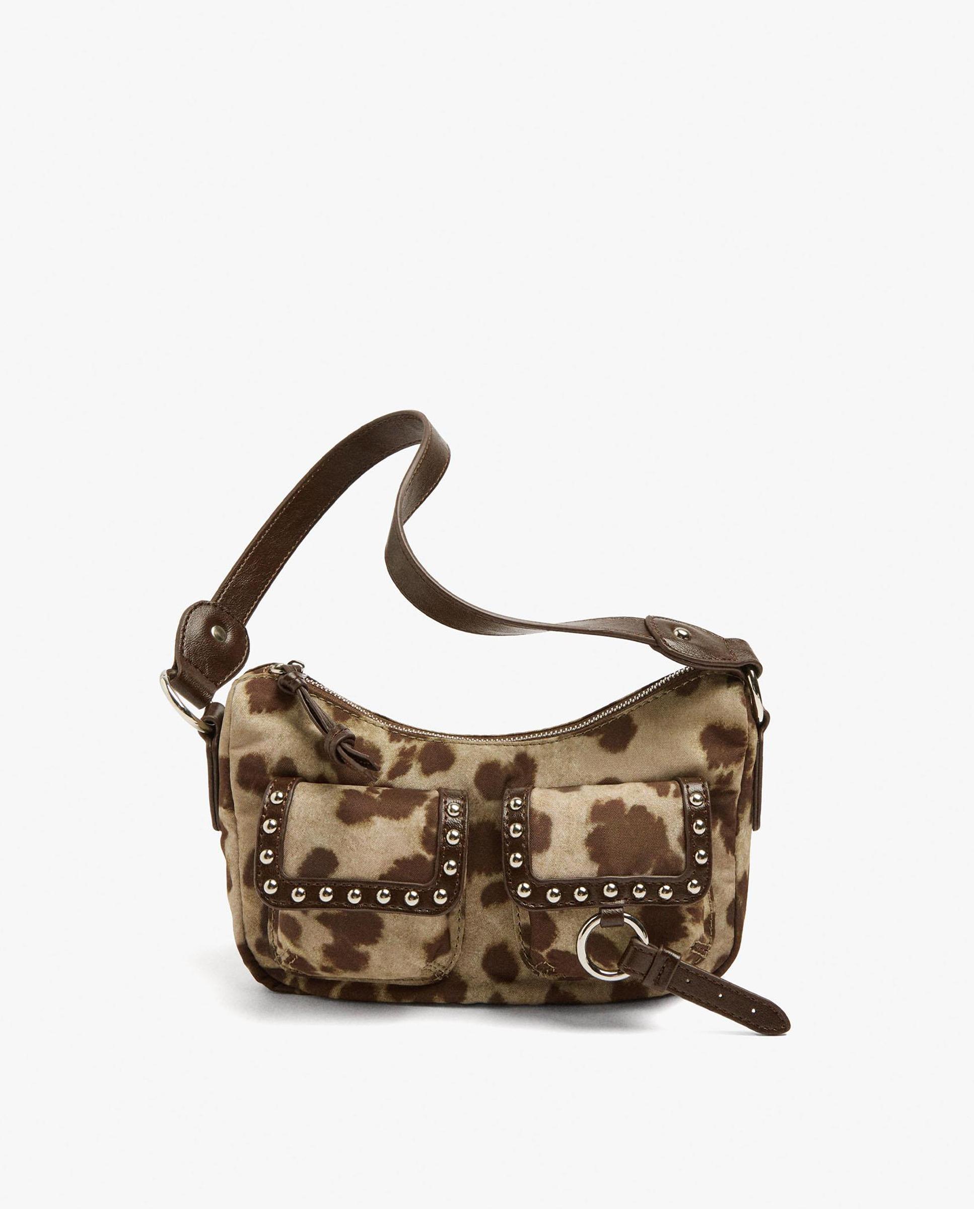 Bolso de hombro con cierre de cremallera y estampado animal print - Parfois - Marrón Marrón-1