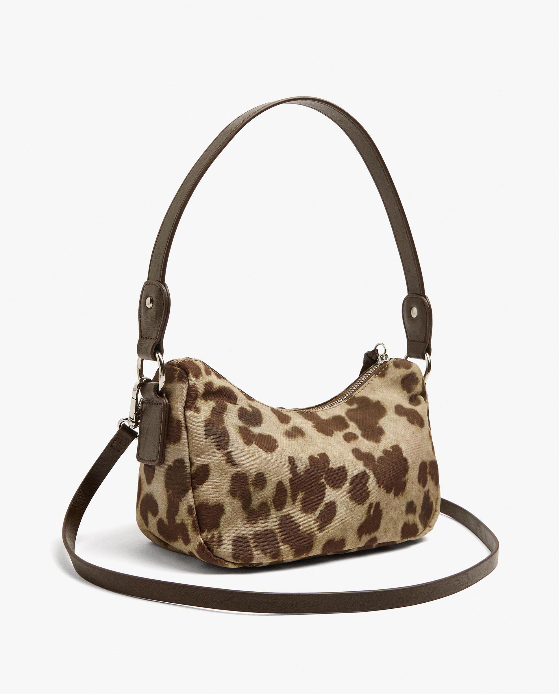 Bolso de hombro con cierre de cremallera y estampado animal print - Parfois - Marrón Marrón-2