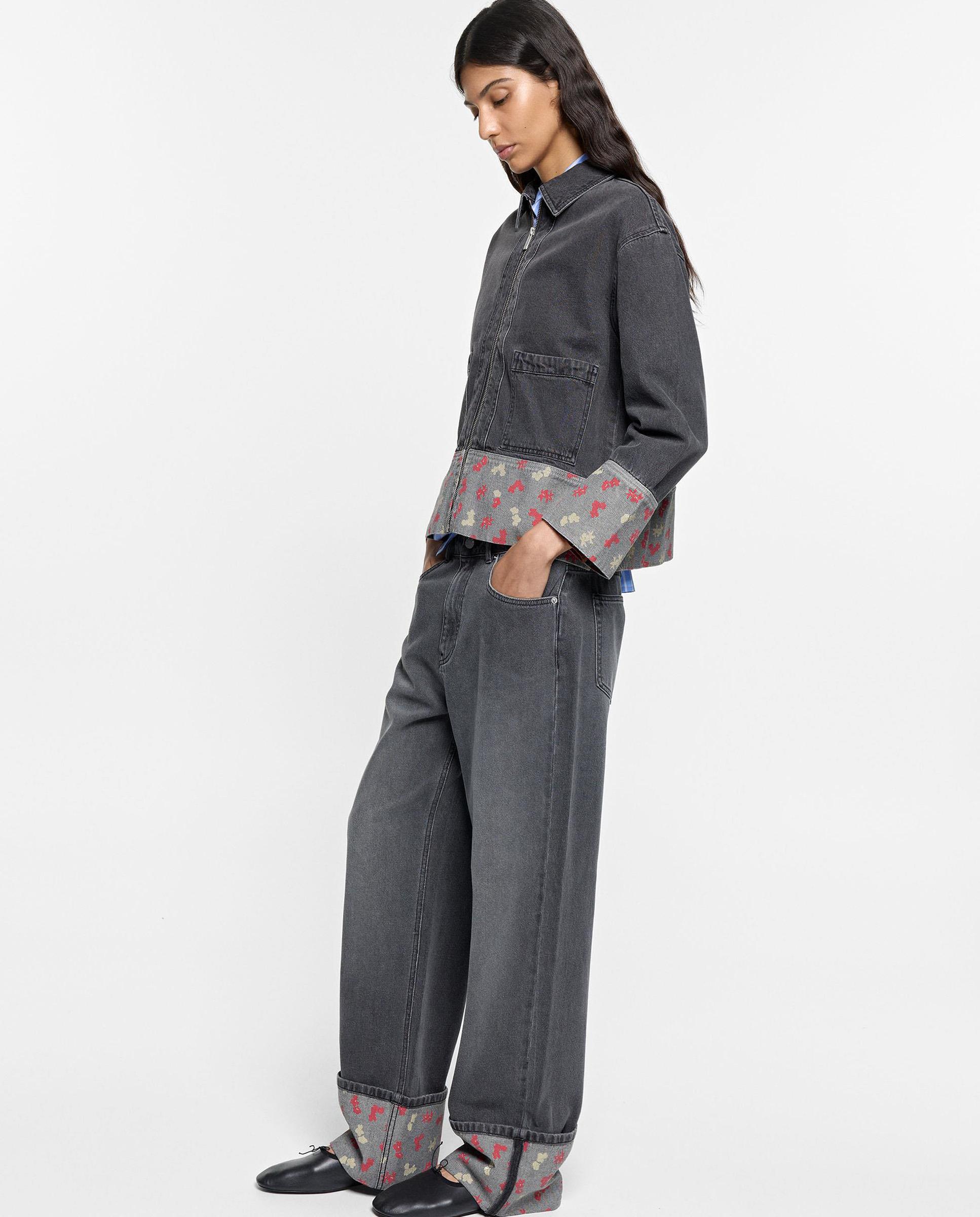 Vaqueros anchos de mujer 100% algodón con dobladillo en el bajo - Parfois - Gris Gris-1