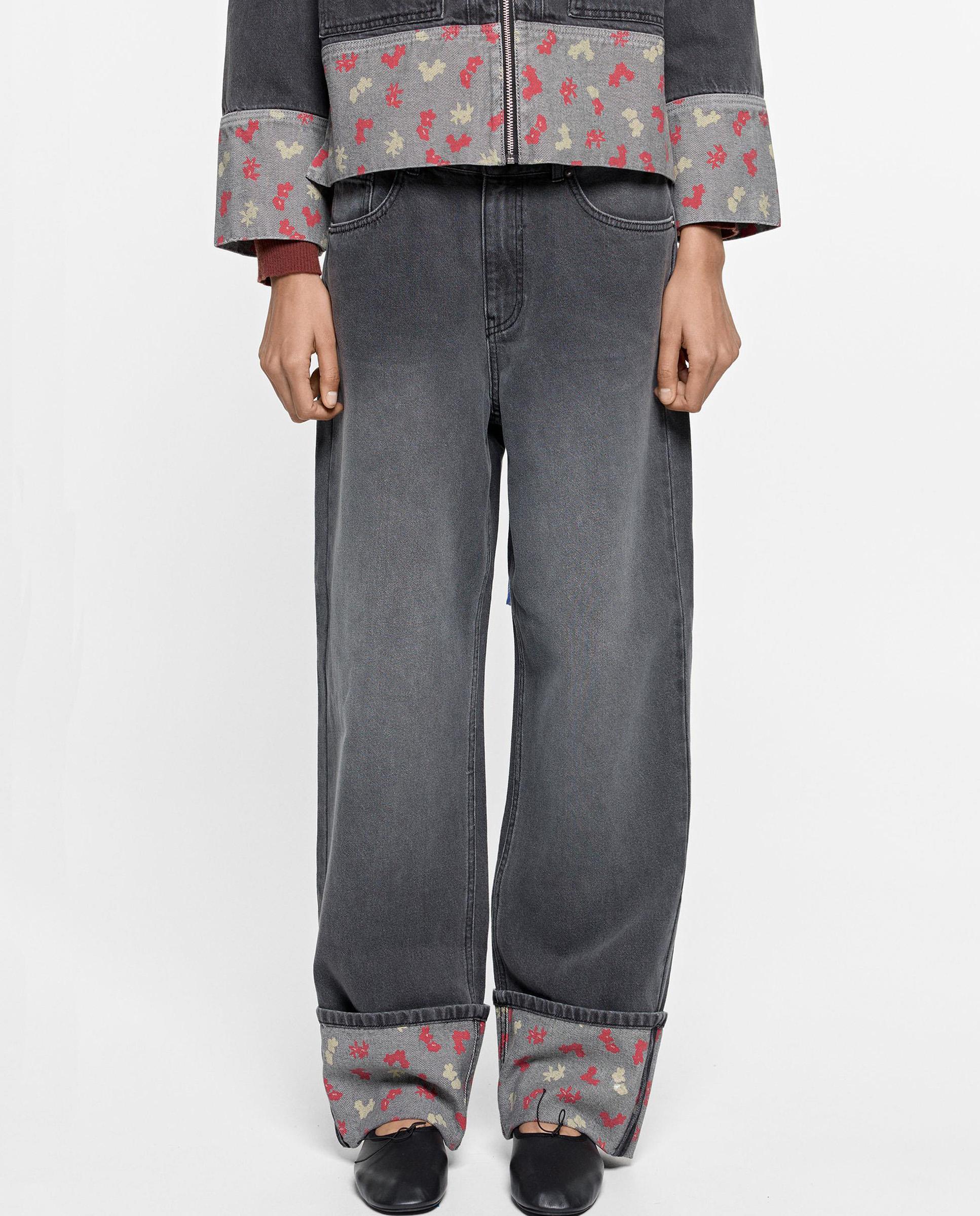 Vaqueros anchos de mujer 100% algodón con dobladillo en el bajo - Parfois - Gris Gris-2