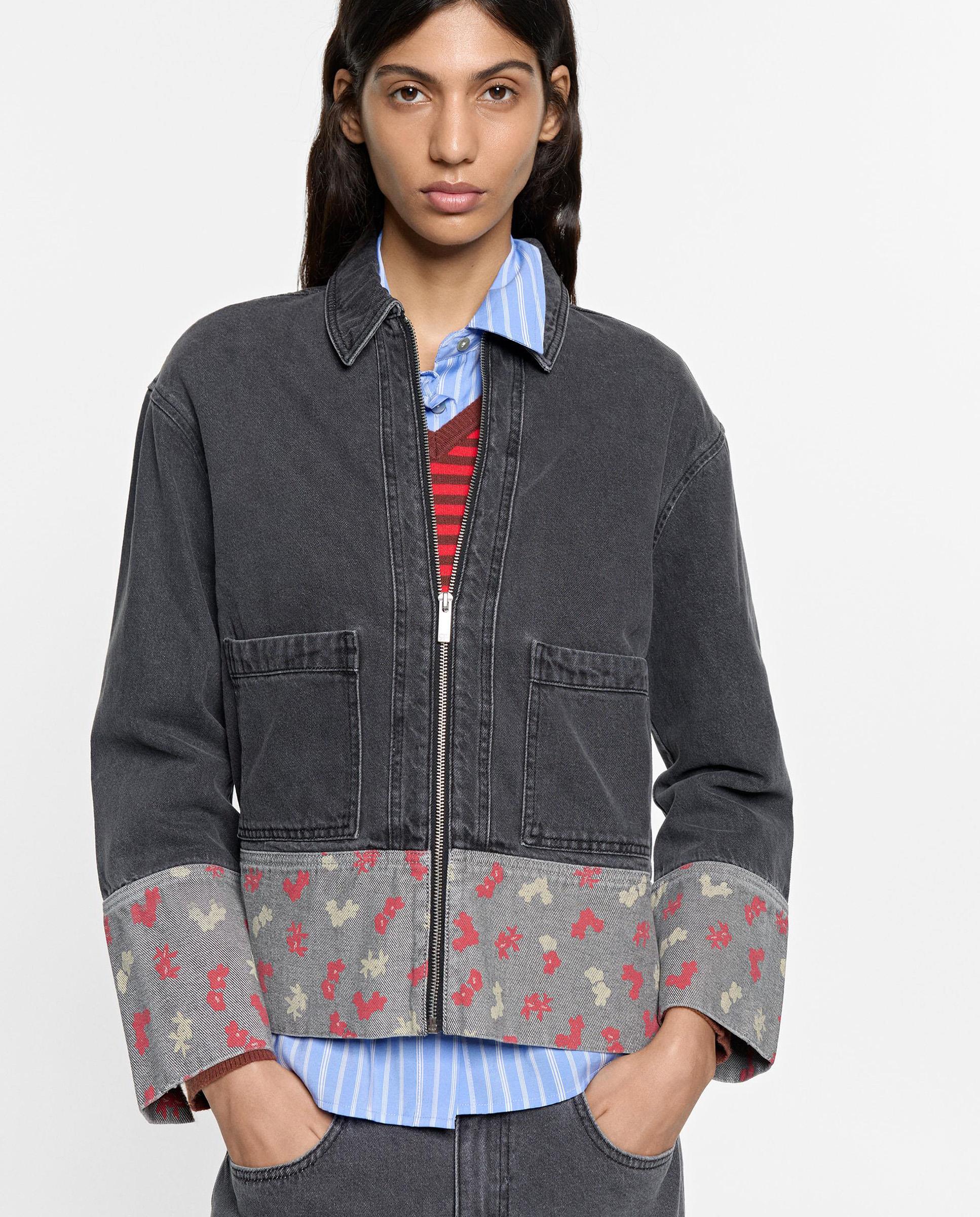 Chaqueta de mujer 100% algodón denim con bajo a contraste - Parfois - Gris Gris-1
