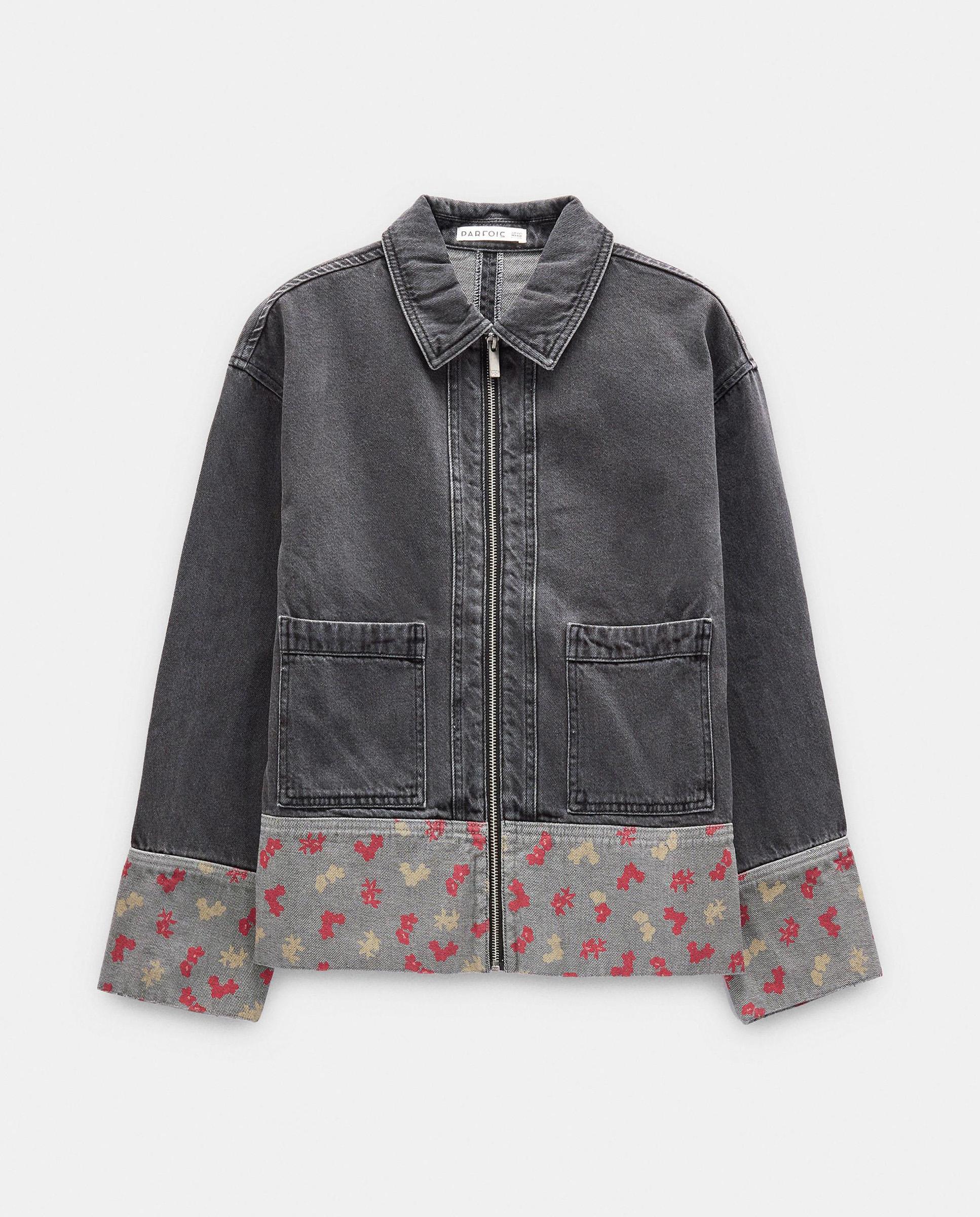 Chaqueta de mujer 100% algodón denim con bajo a contraste - Parfois - Gris Gris-6