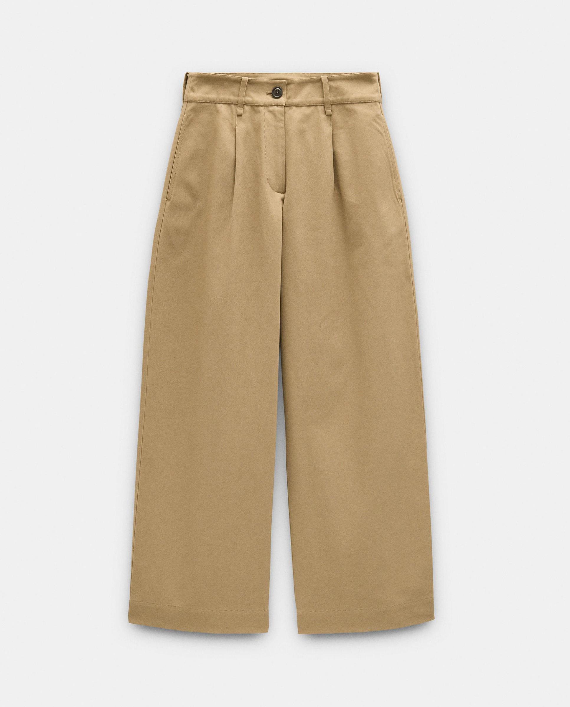 Pantalones rectos de mujer 100% algodón estilo pinzas con cierre de botón - Parfois - Marrón claro Marrón claro-7