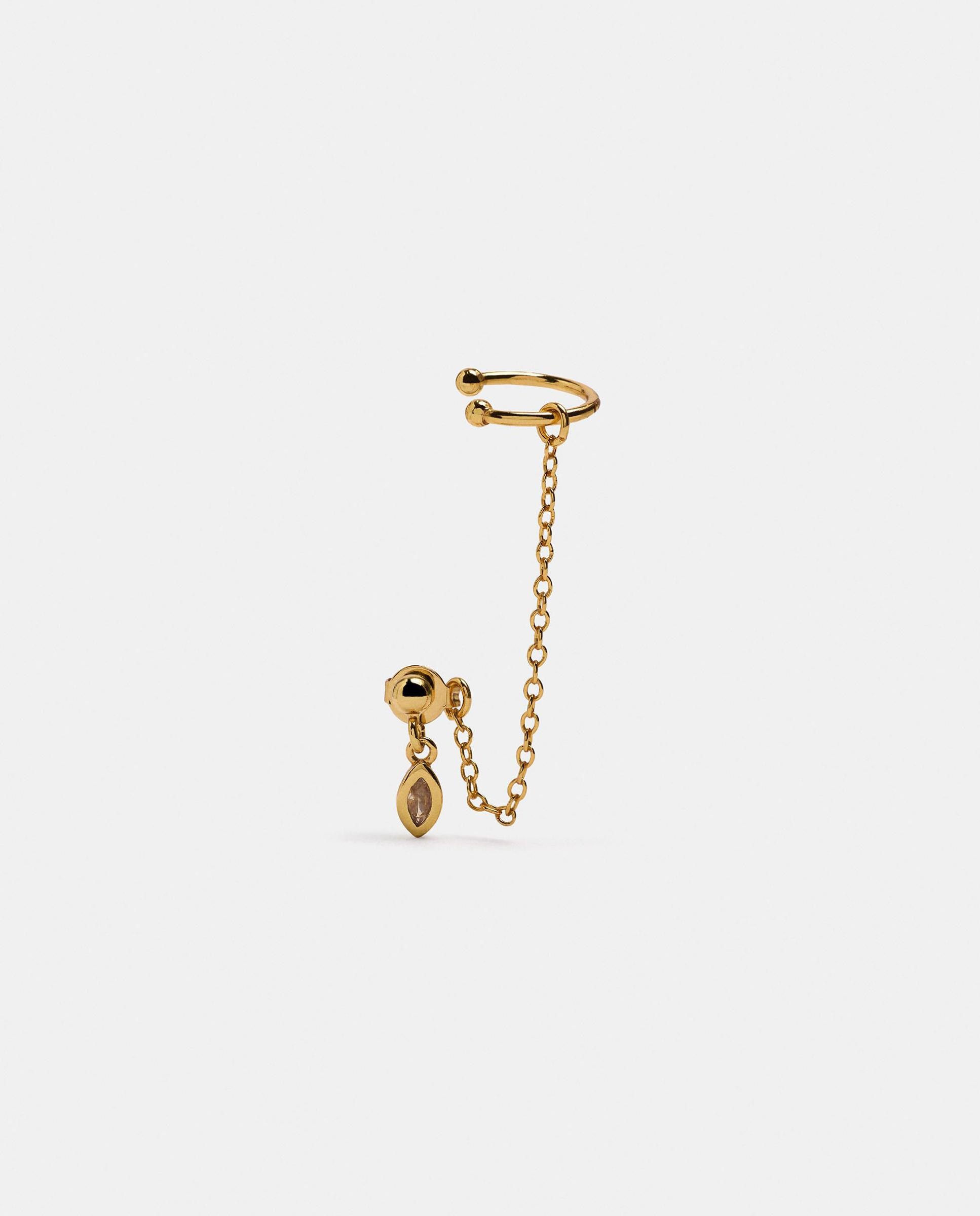 Imagen 0 de Pendiente de aro bañado en oro de 18 k con cadena colgante Dorado