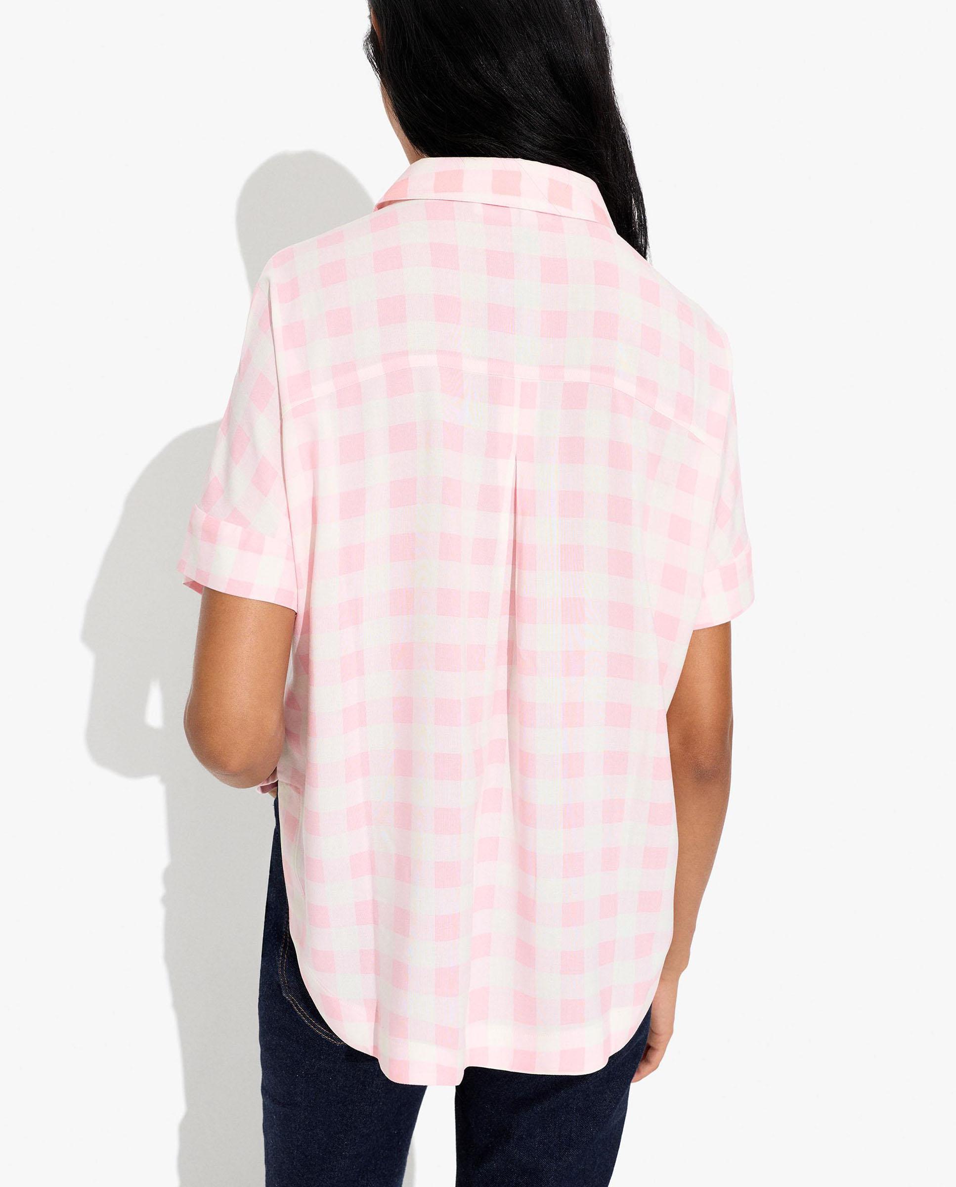 Camisa de mujer 100% viscosa de manga corta con estampado vichy - Parfois - Rosa Rosa-4