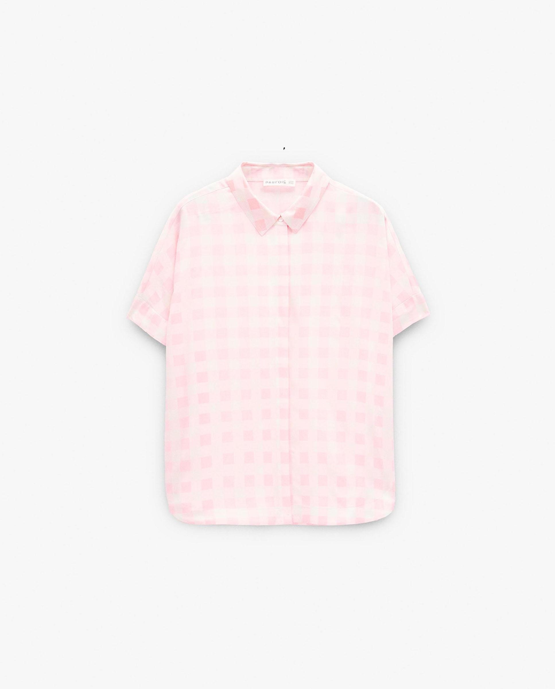 Camisa de mujer 100% viscosa de manga corta con estampado vichy - Parfois - Rosa Rosa-6