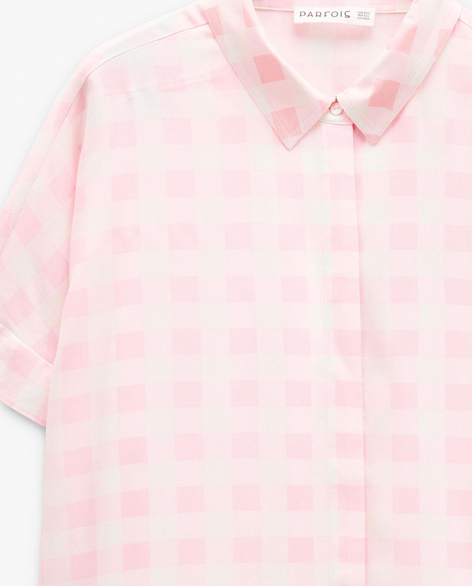 Camisa de mujer 100% viscosa de manga corta con estampado vichy - Parfois - Rosa Rosa-5