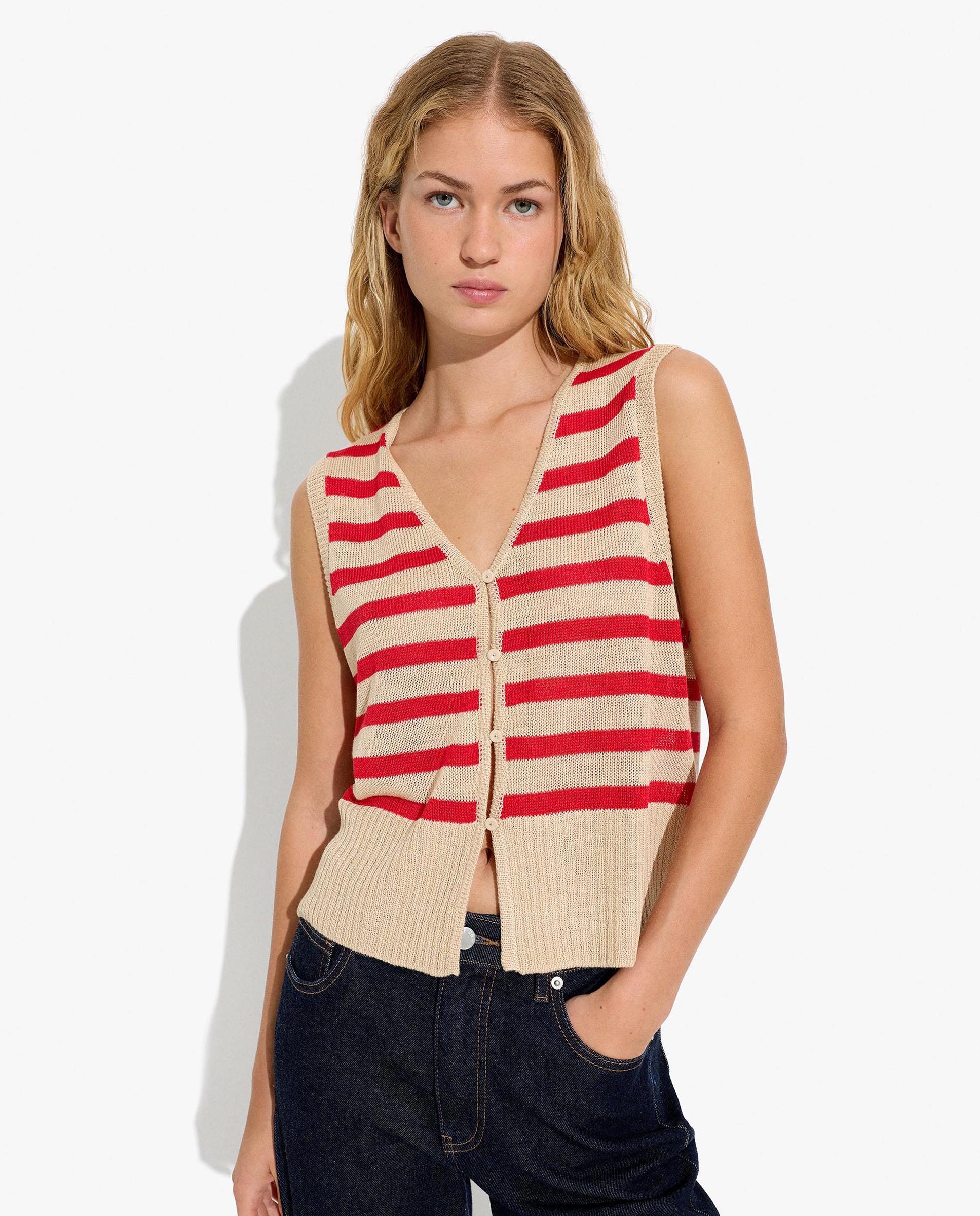 Chaleco de mujer de punto con estampado de rayas - Parfois - Rojo Rojo-1