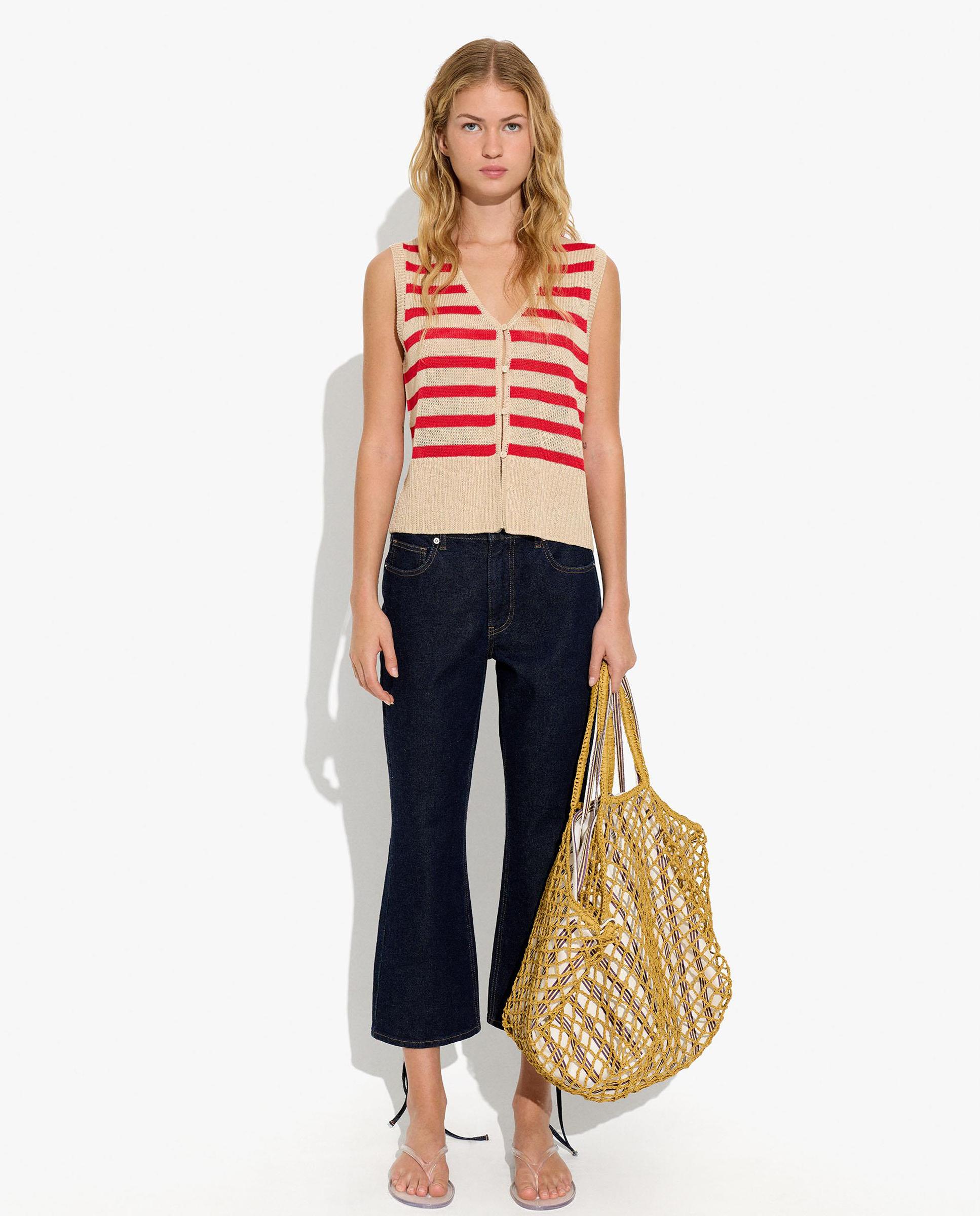 Chaleco de mujer de punto con estampado de rayas - Parfois - Rojo Rojo-2