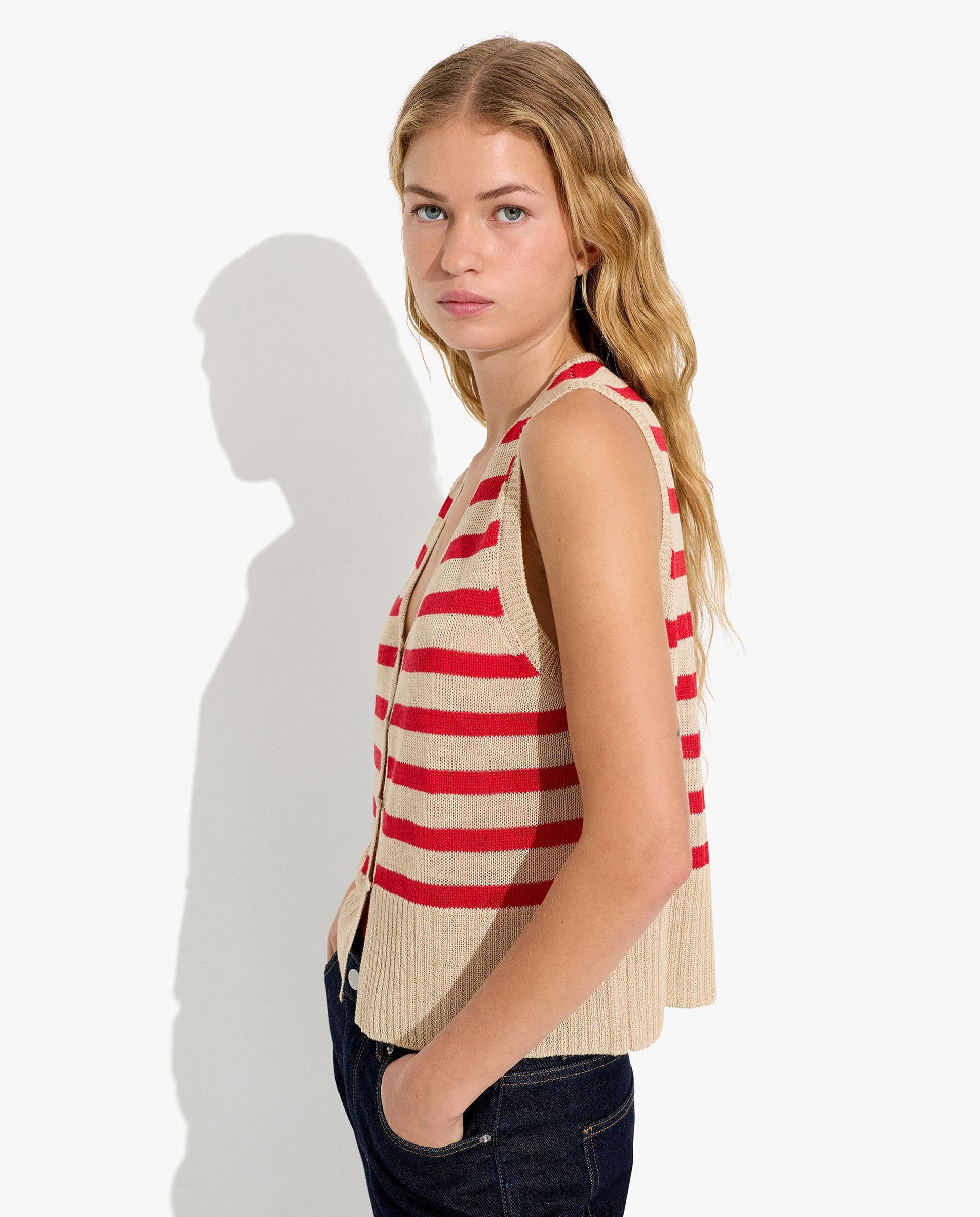 Chaleco de mujer de punto con estampado de rayas - Parfois - Rojo Rojo-3