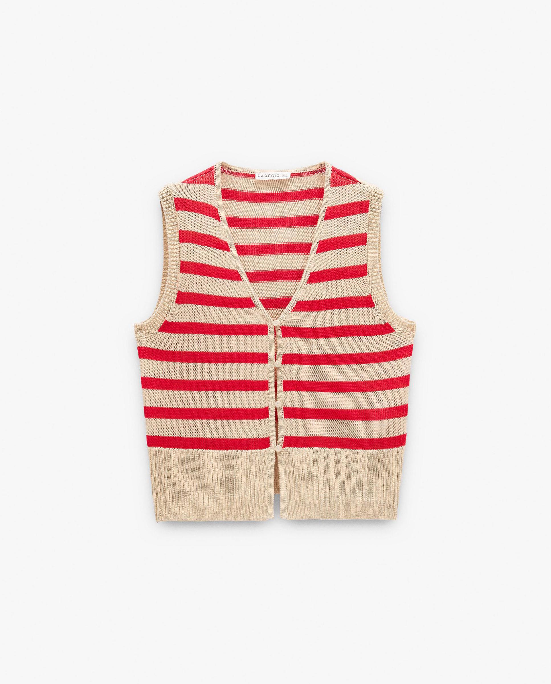 Chaleco de mujer de punto con estampado de rayas - Parfois - Rojo Rojo-6