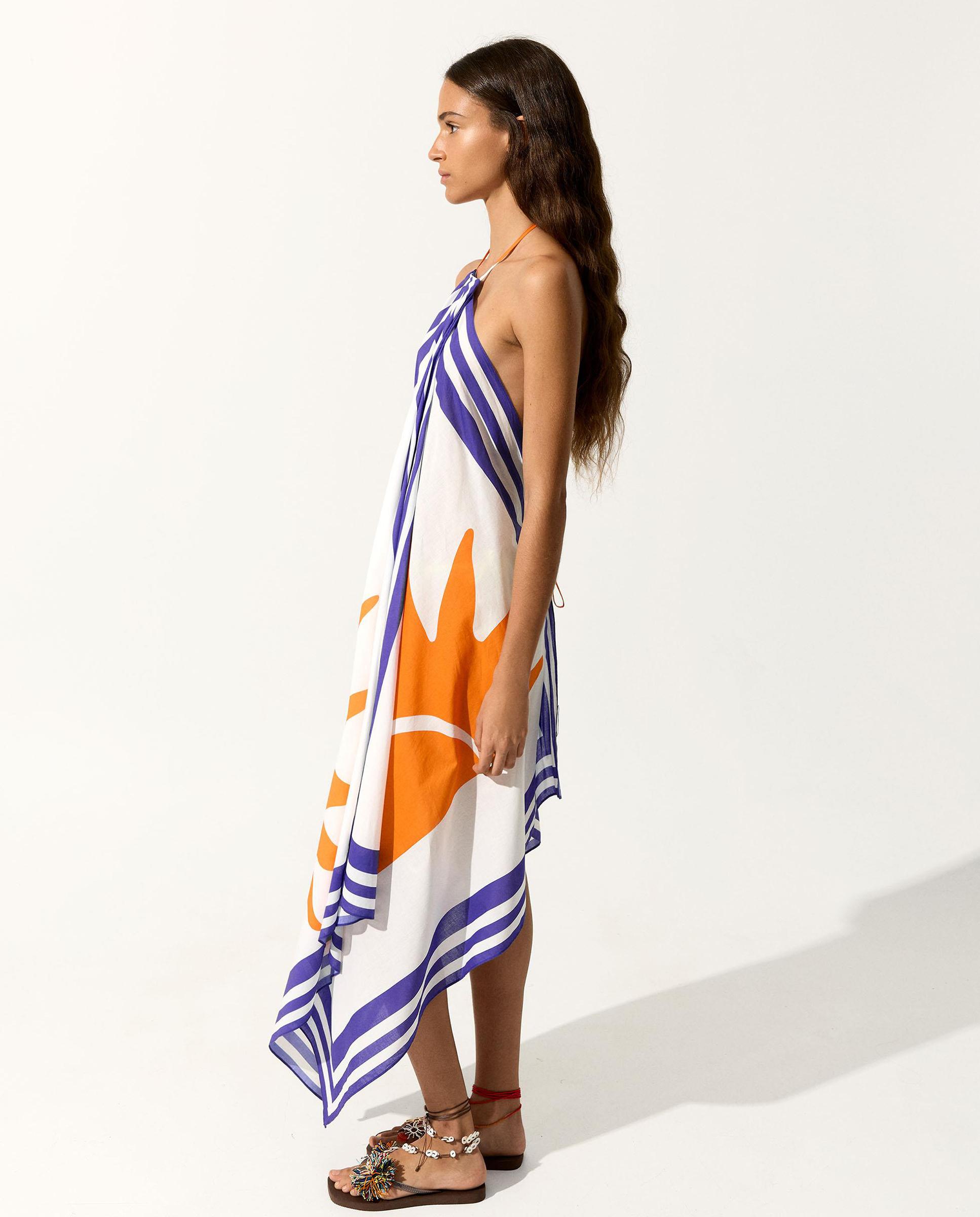 Vestido largo 100% algodón con cuello halter y fluido con estampados - Parfois - Multicolor Multicolor-2