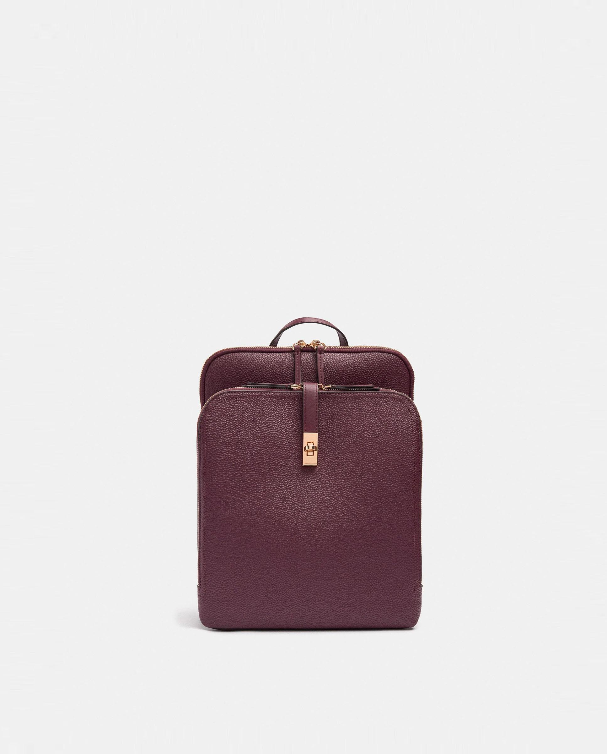 Mochila de mujer con varios compartimentos y cierre de cremallera en liso - Parfois - Burdeos Burdeos-1